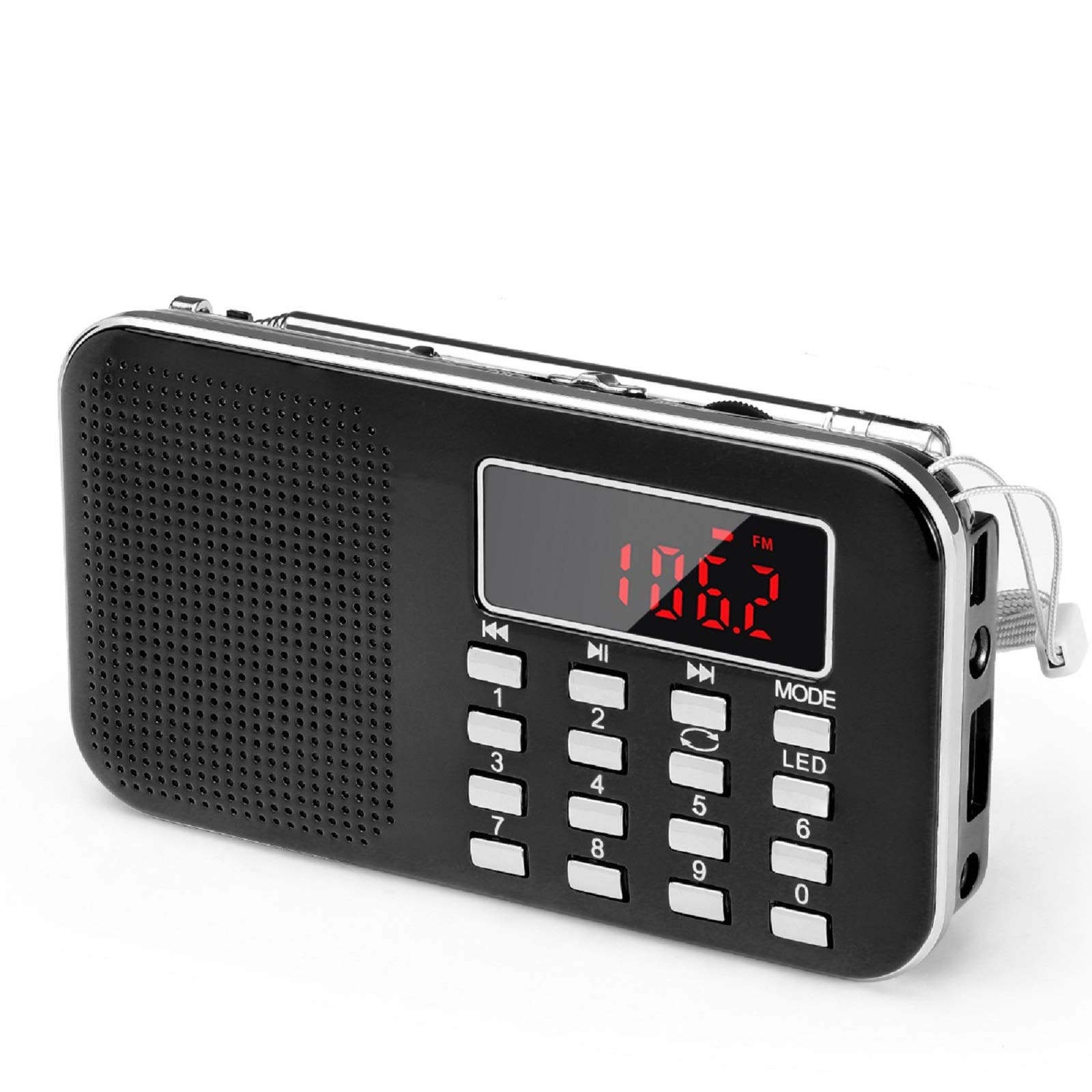 PRUNUS Mini Portable AM FM Radio with MP3 Player, LED Flashlight, Digital Speaker - Supports Micro SD/TF Card & USB, Auto Scan, 1200mAh Rechargeable Battery - Perfect for Camping, Emergencies & Outdoor Activities [Latest Version]