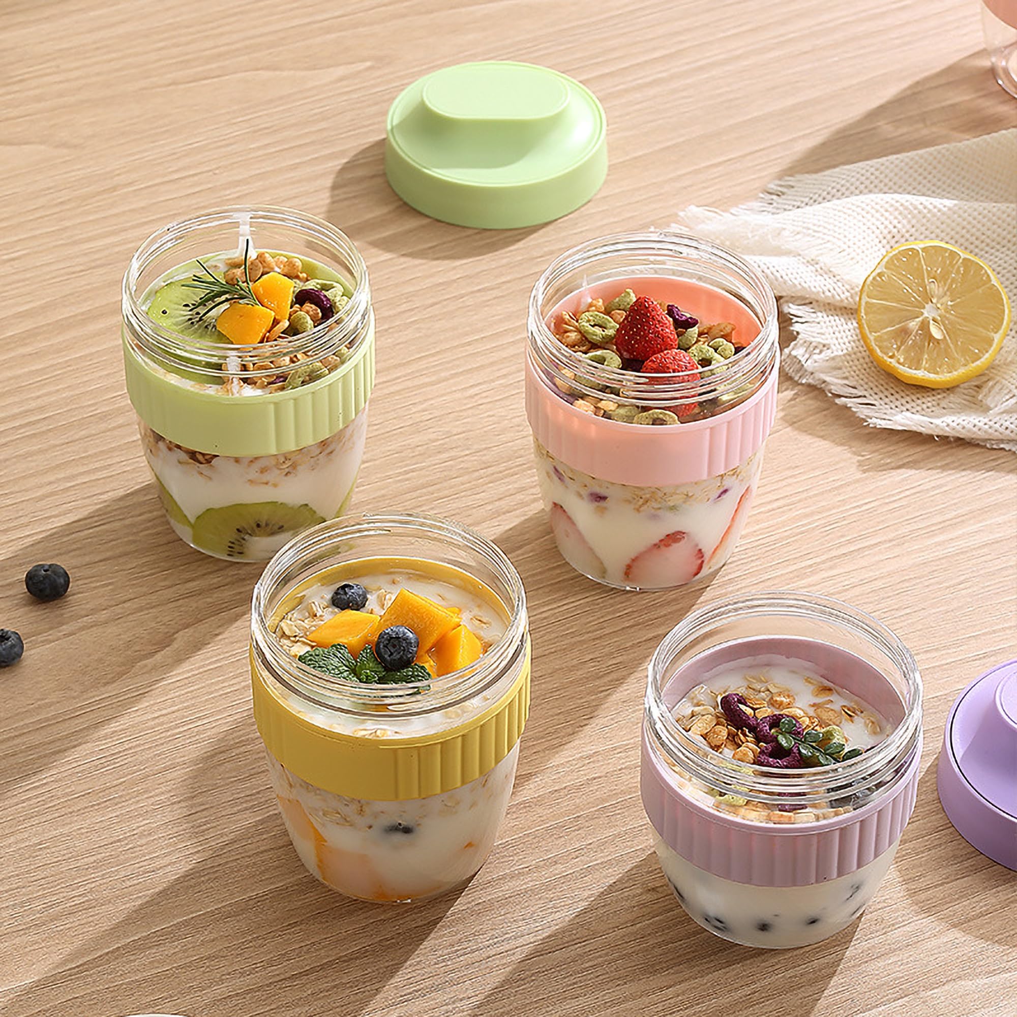 4-Pack 20oz Glass Overnight Oats Containers with Lids & Spoon - Airtight Storage Jars for Milk, Cereal, Yogurt & Fruits - Perfect for Meal Prep, Breakfast, Office Lunch & Healthy Snacks