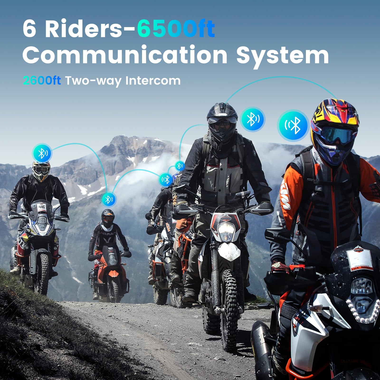 GEARELEC Motorcycle Bluetooth Headset 1500mAh - GMAX 2-6 Rider Intercom System with HiFi Stereo, V5.2BT, Guide Screen & LED Lights - Perfect for Group Rides, Touring & Adventure Motorcycling
