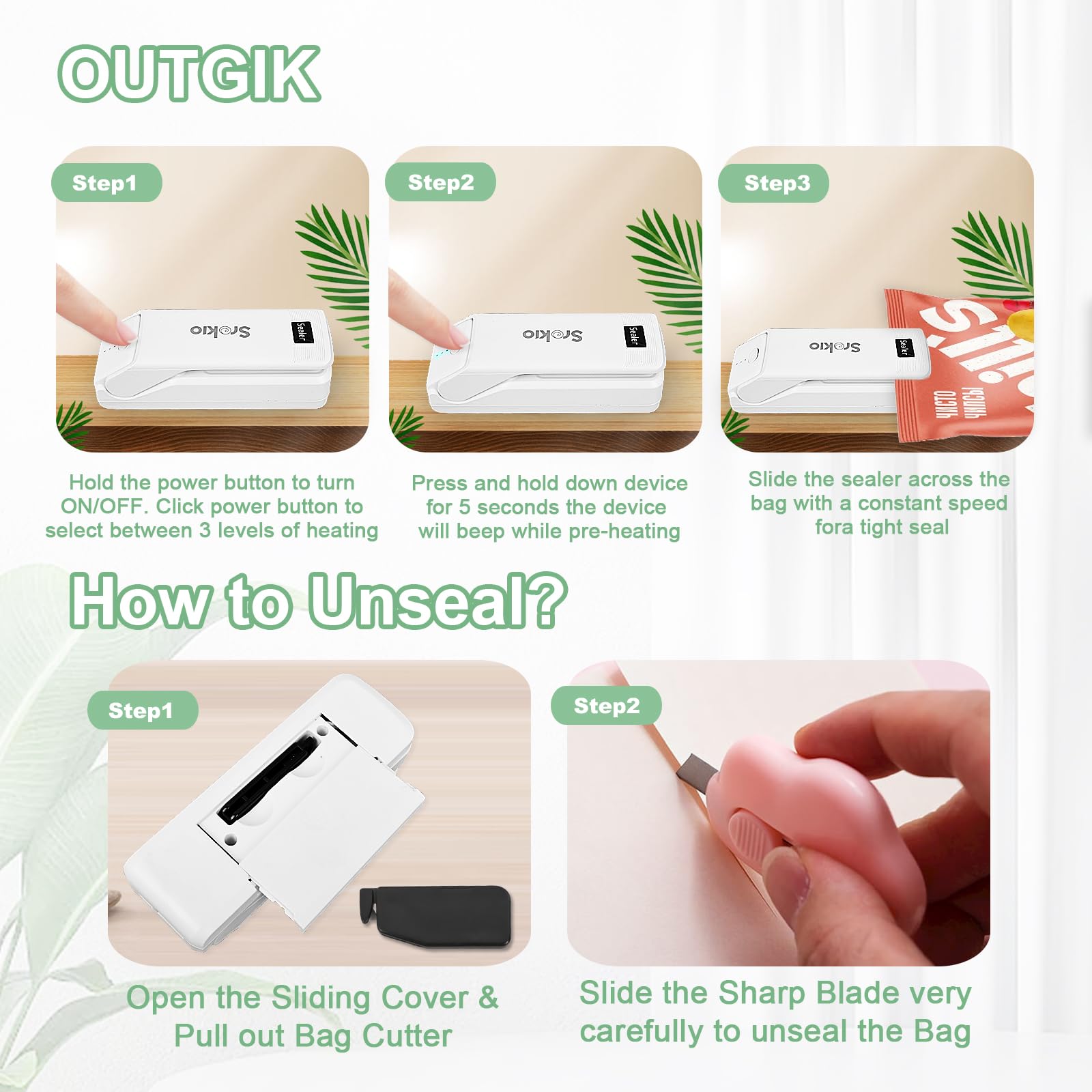Mini Bag Sealer - 2-in-1 USB Rechargeable Heat Sealer with Built-in Cutter | 3-Speed Adjustable Portable Food Bag Sealing Machine for Chips, Snacks & Pet Food | Perfect for Kitchen Storage, Camping & Travel Use