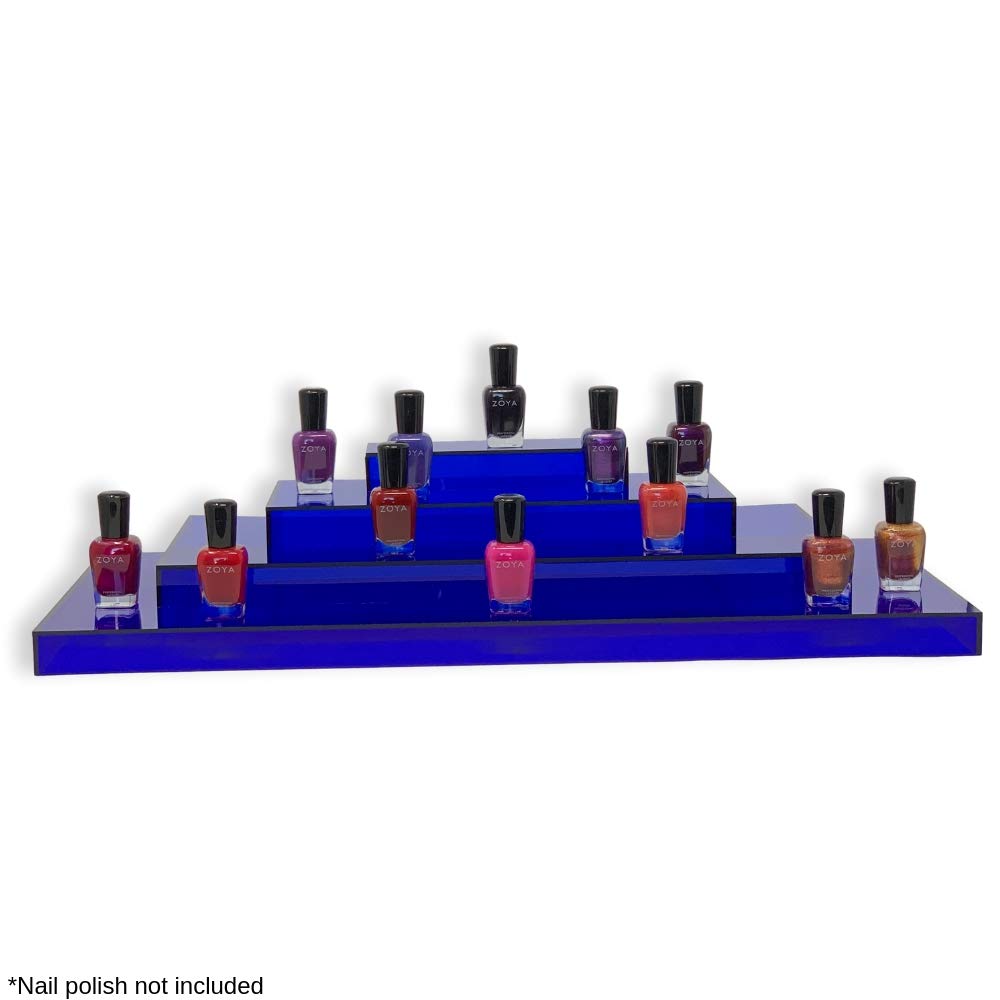 BANBERRY DESIGNS 4-Tier Blue Acrylic Organizer Shelf – 20x4x10 Inch Storage Riser for Cosmetics, Nail Polish, Essential Oils, Spices & Office Supplies – Perfect for Bathroom Vanity, Kitchen Counter & Desk Organization