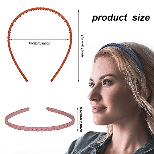 6-Pack Matte Finish Pigtail Thin Hair Bands with Teeth - Skinny Solid Color Headbands for Women, Teens & Kids | Perfect for School, Sports & Everyday Hairstyles