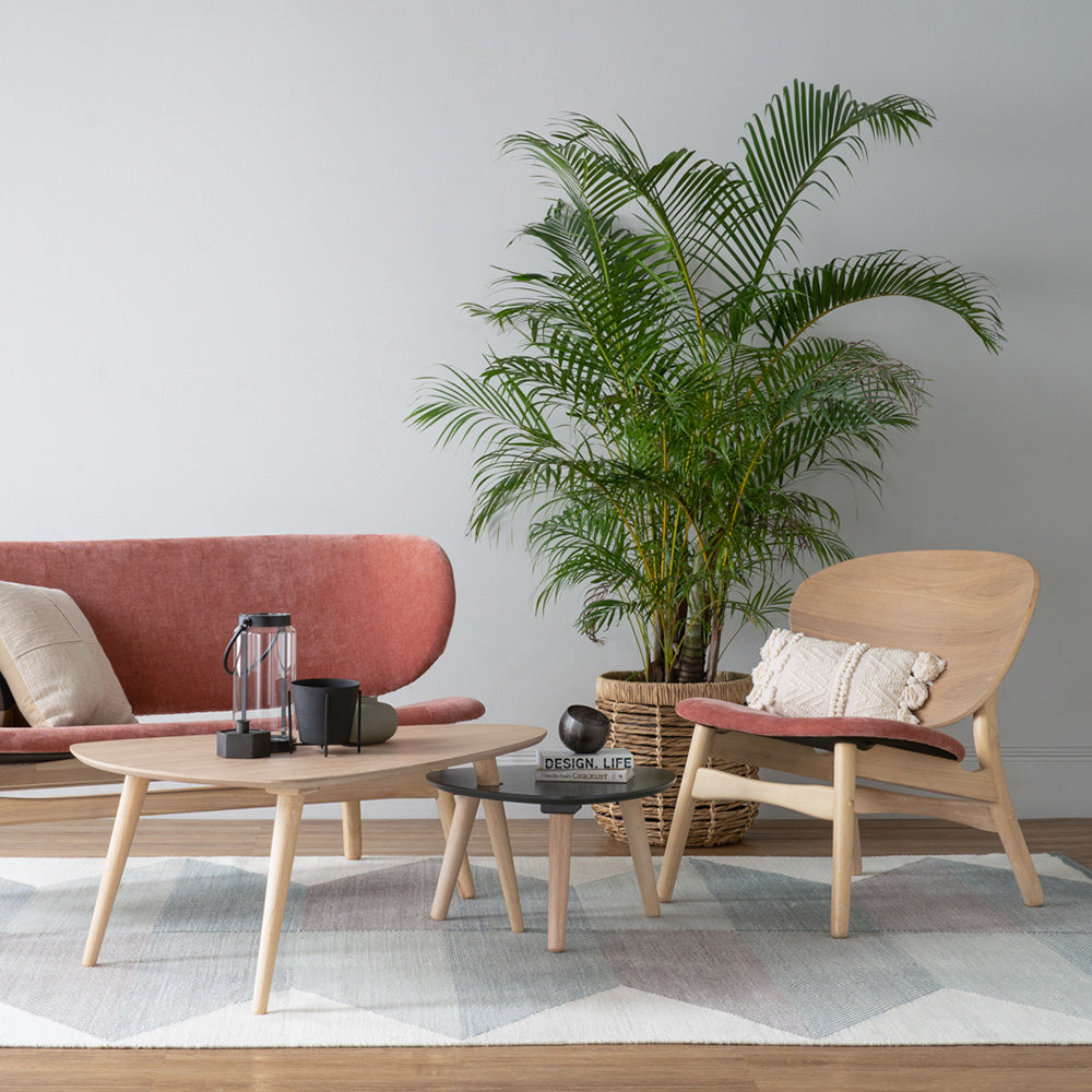 POLARA Modern Lounge Chair - Solid Oak Wood Frame & Salmon Fabric Upholstery - Perfect for Living Room, Bedroom, or Office Relaxation