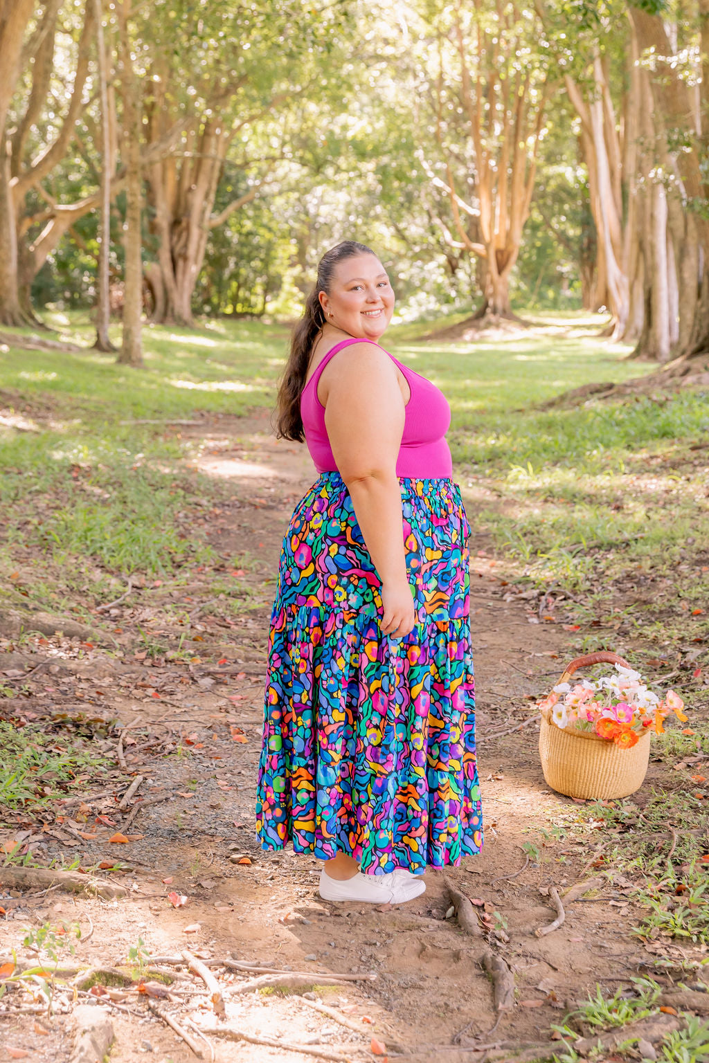 Kasey Rainbow African Print Carrie Skirt - Stylish Floral Midi Skirt for Women, Perfect for Summer Outfits, Beach Vacations & Boho Fashion