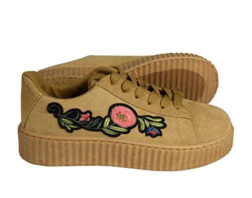 Women's Fashion Sneakers - Suede Flat Platform Lace-Up Casual Shoes for Walking, Work & Everyday Wear