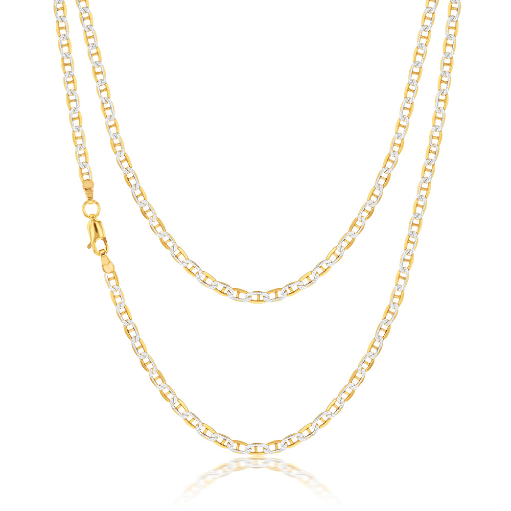 9ct Silver Filled Yellow & White Gold Anchor Chain 50cm - Elegant Necklace for Women, Perfect for Daily Wear & Special Occasions