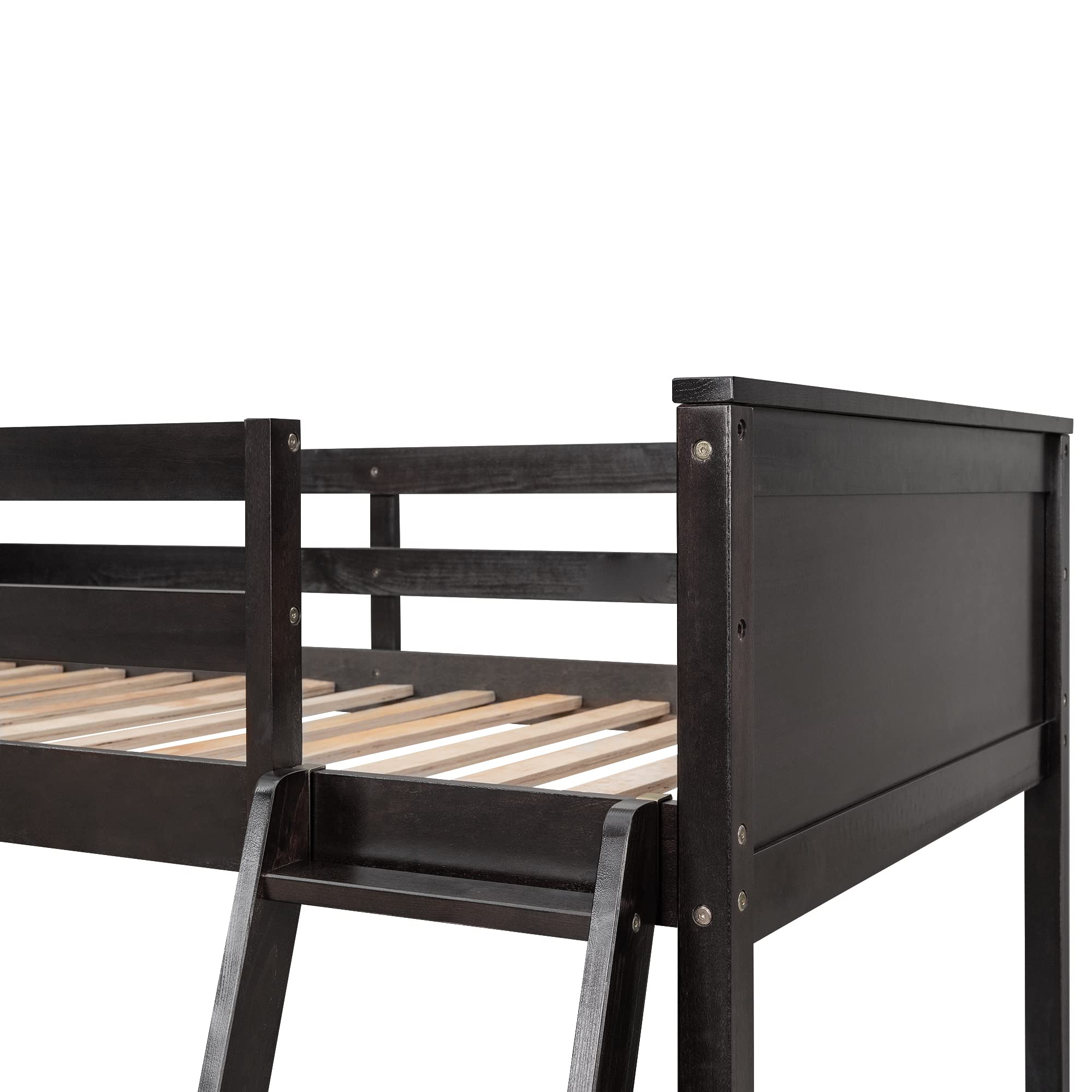 Twin Loft Bed with Desk and Shelves - Sturdy Wood Loft Bed Frame with Storage Drawers - Space Saving Kids, Teens & Adults Bedroom Furniture - Espresso Finish - Perfect for Small Rooms, Dorms & Apartments