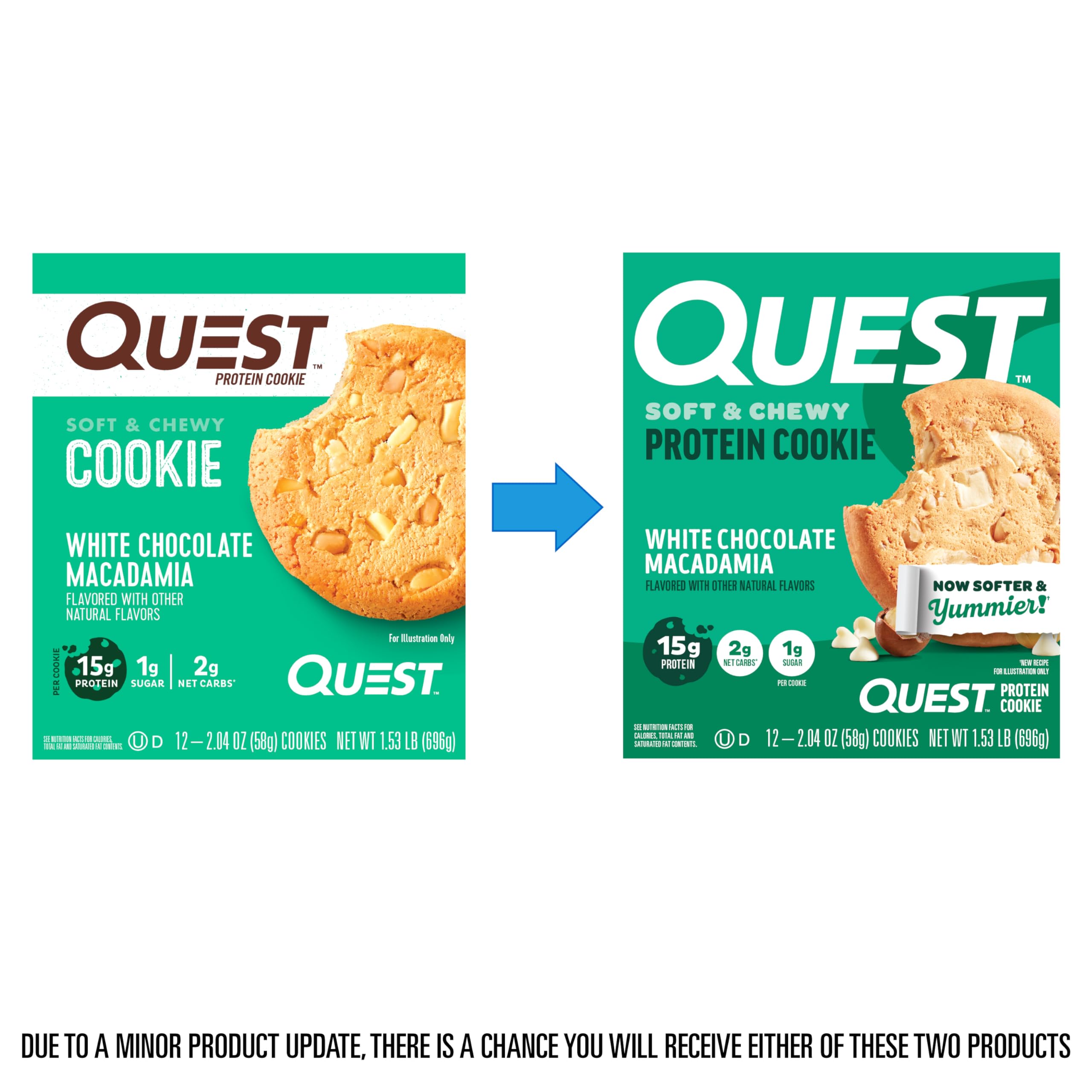Quest Nutrition White Chocolate Macadamia Protein Cookie - 15g Protein, 1g Sugar, 2g Net Carbs | Keto Friendly, High Protein, Low Carb Snack | 12 Count Pack | Perfect for Gym, Work & Keto Diet