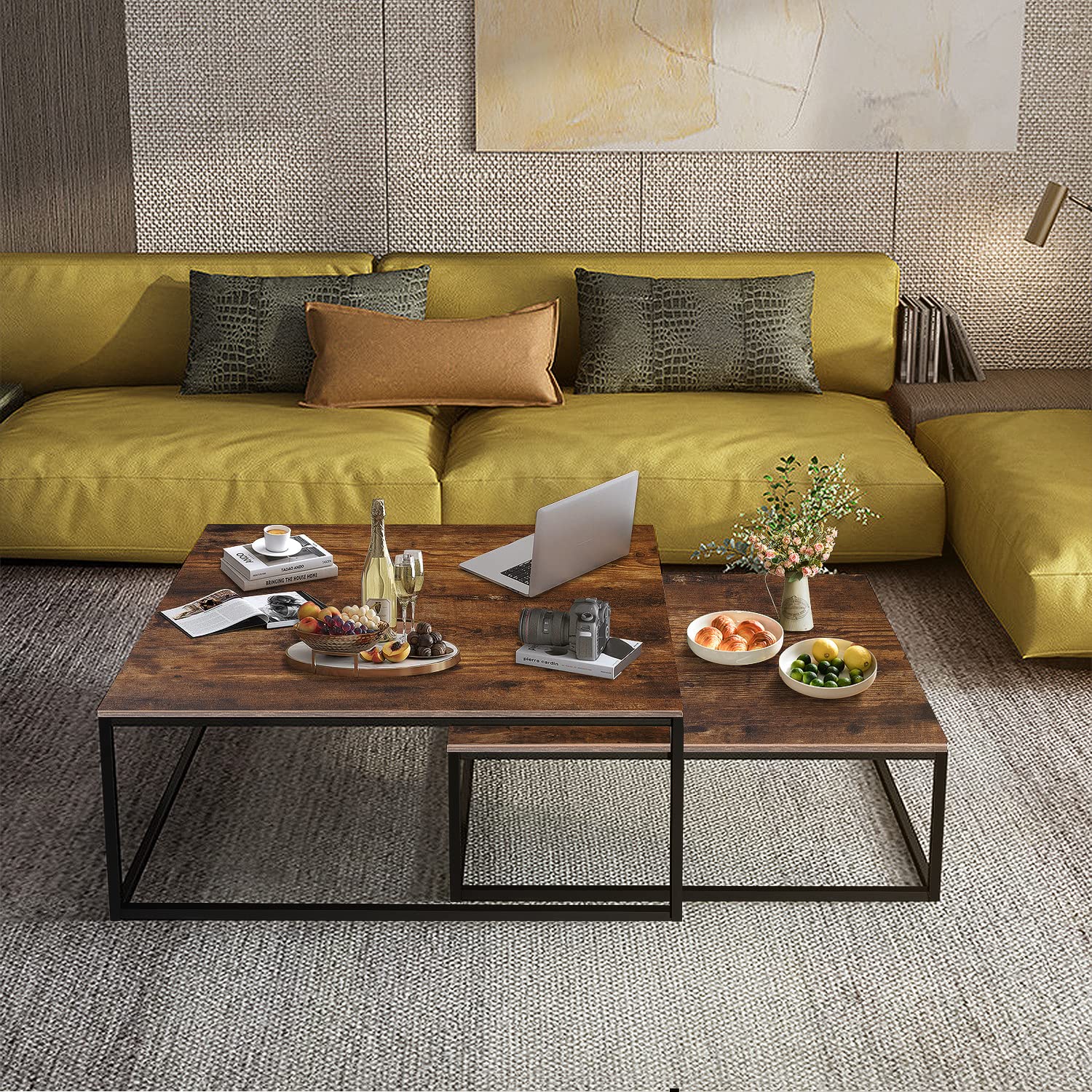 Modern Nesting Coffee Table Set - Rectangular Living Room Tables with Storage, Stylish & Space-Saving Furniture for Small Spaces | Perfect for Apartments, Condos and Cozy Home Decor