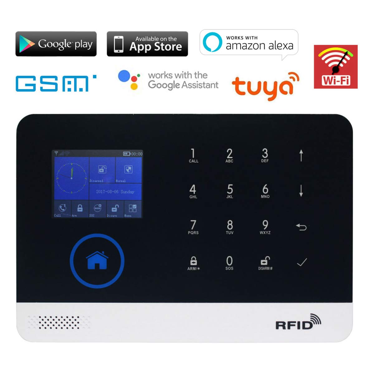 Tuya WiFi GSM Wireless Smart Home Security Alarm System - APP Control, Works with Alexa & Google Home, RFID Access, Anti-Theft Auto Dialer - Easy Installation for Home & Office Protection