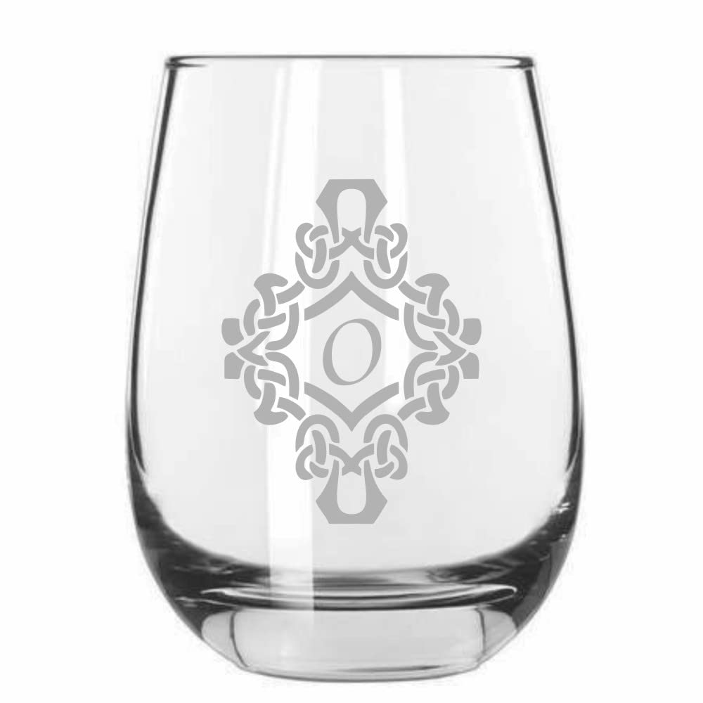 Monogram Etched 15oz Stemless Wine Glass for Parties & Gifts