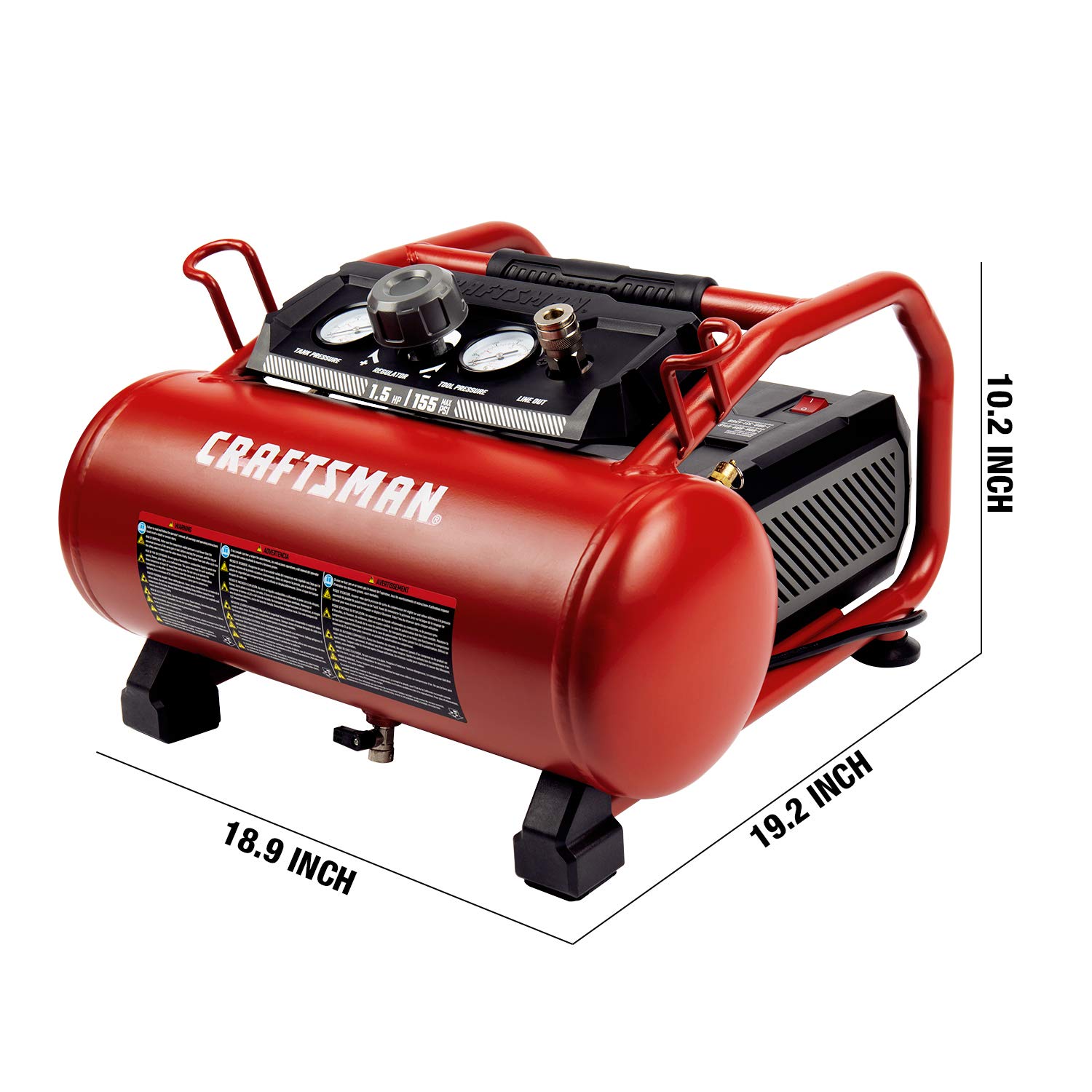 Craftsman 3 Gallon 1.5 HP Oil-Free Portable Air Compressor - 155 PSI Max Pressure, Red (CMXECXA0200341) - Ideal for Home DIY Projects, Tire Inflation, and Powering Air Tools