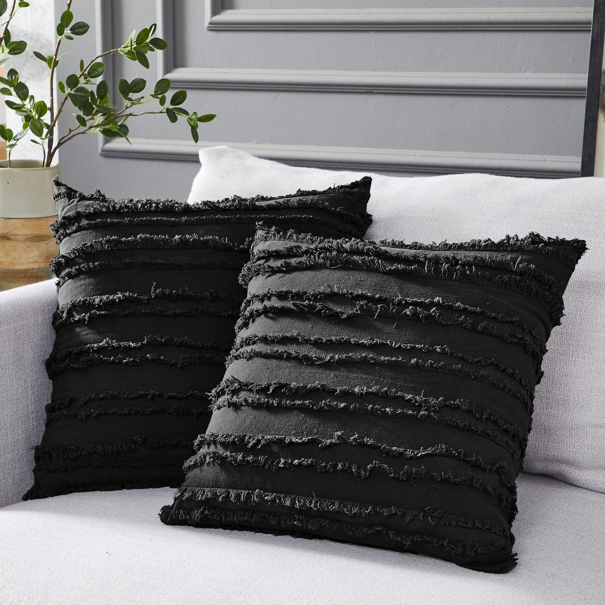 Premium Black Throw Pillow Covers 20x20 Inches - Set of 2, Soft Cotton Linen Cushion Covers for Sofa, Couch & Bed - Elegant Home Decor for Living Room, Bedroom & Office