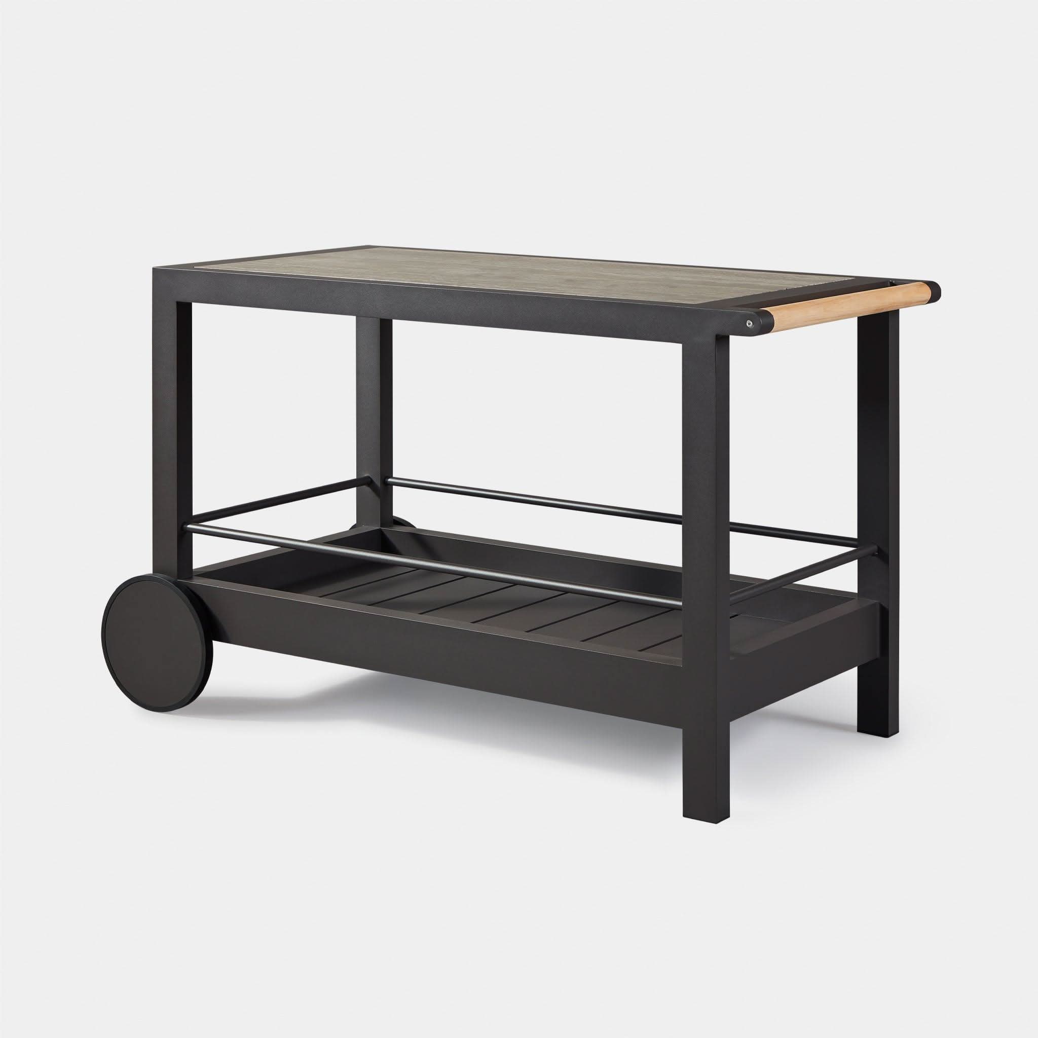 Premium Aluminum Stone Bar Cart - Modern Rolling Drink Cart for Home, Kitchen, or Outdoor Entertaining - Perfect for Serving Cocktails, Wine, and Beverages at Parties