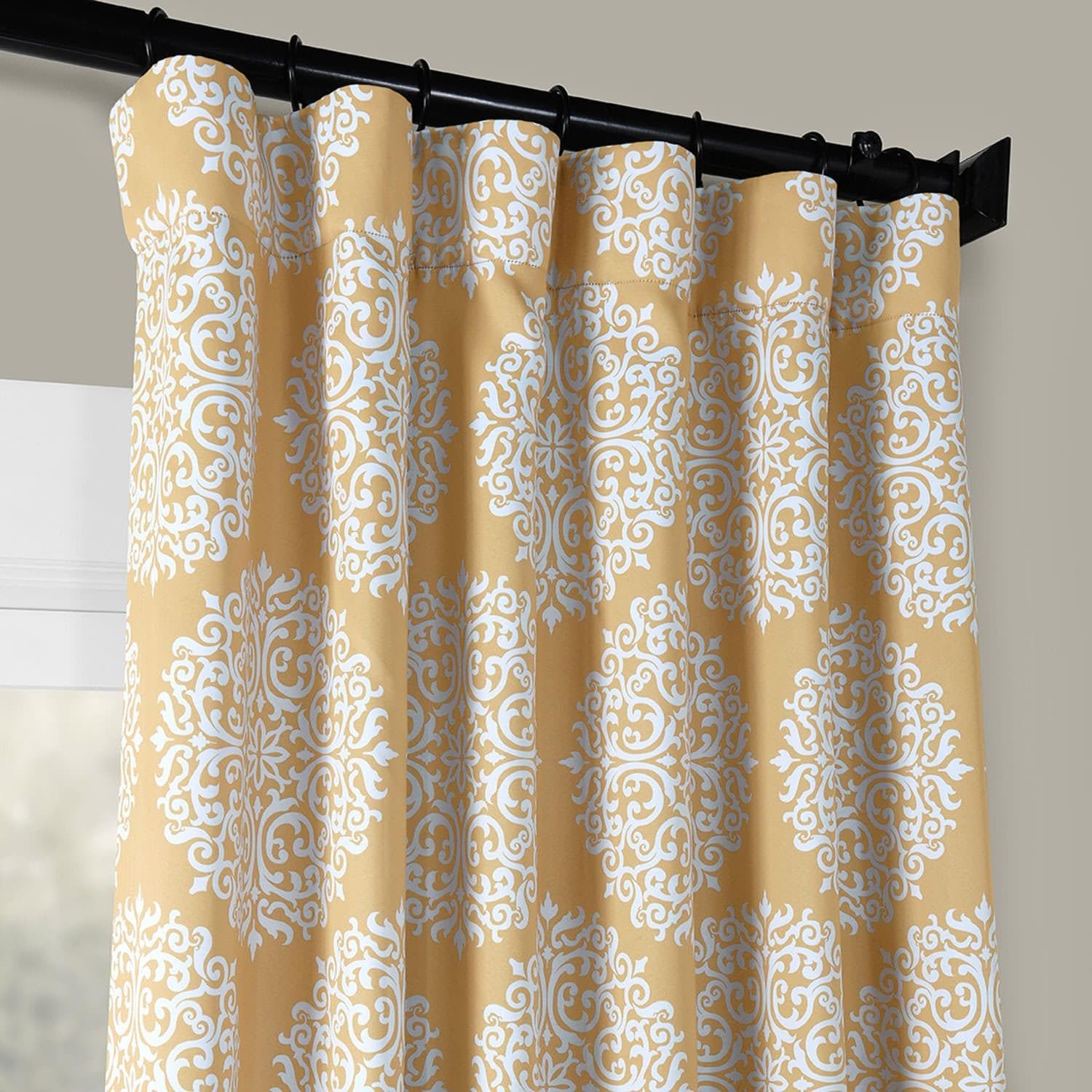 Meridian Gold Damask Blackout Curtains for Bedroom & Living Room - Thermal Insulated Window Drapes for Light Blocking & Privacy