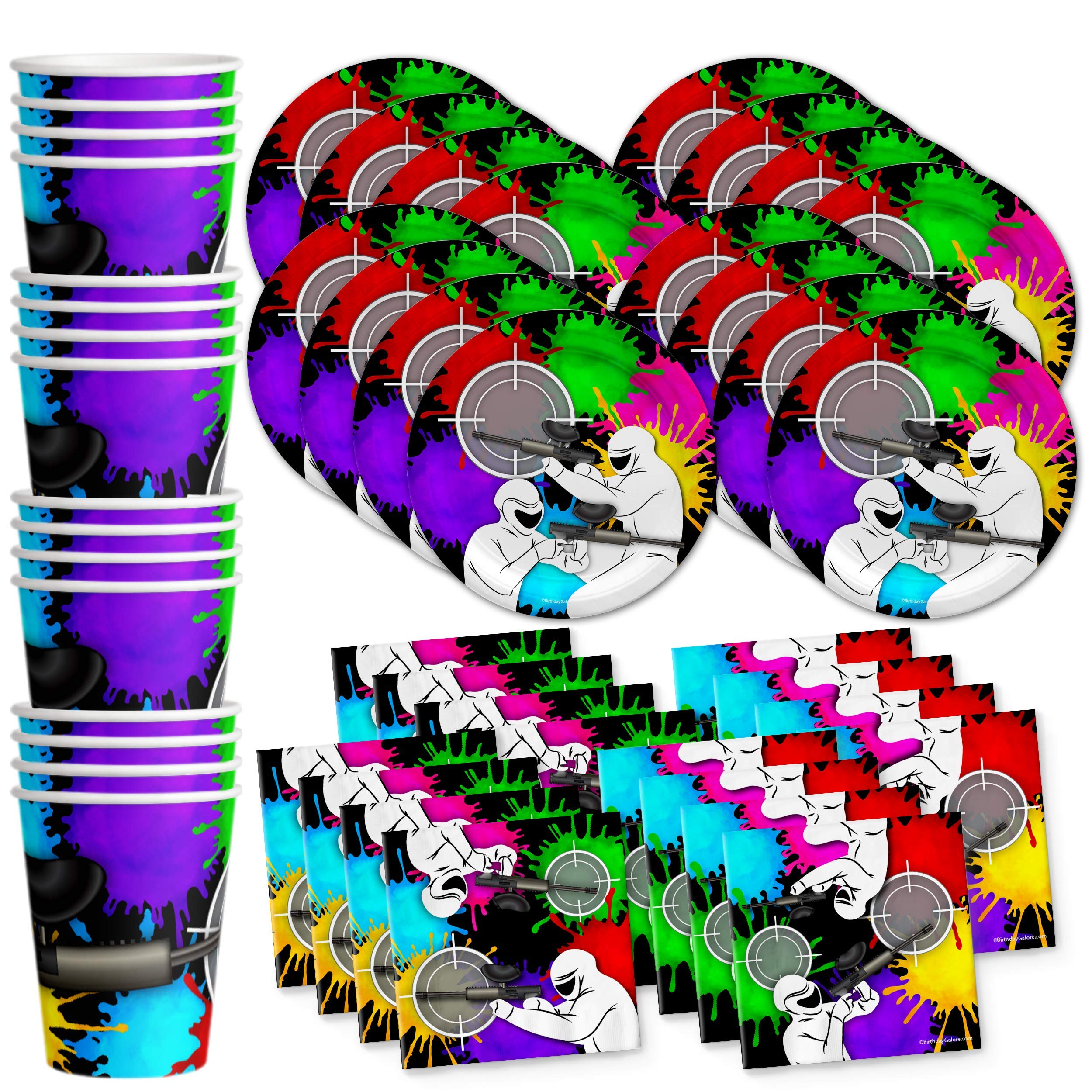 Paintball Party Supplies Set - 16-Piece Tableware Kit with Plates, Napkins & Cups for Birthday Celebrations & Themed Events