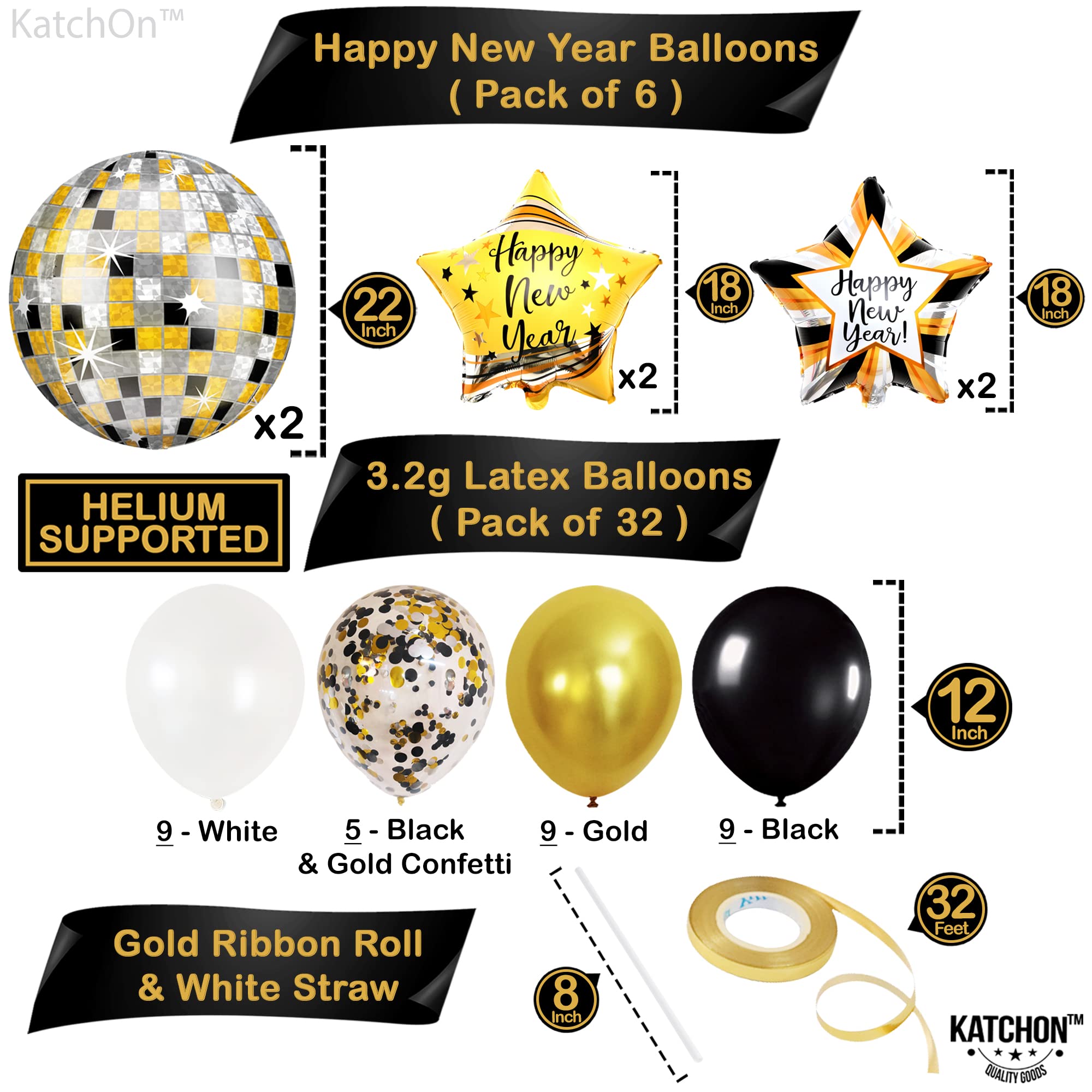 KatchOn 2025 New Year Balloons Set - 38-Piece Party Decorations for New Year's Eve Celebration | Happy New Year Decor, NYE Balloons for Home & Party Supplies | Perfect for Countdown, Photo Backdrops & Festive Decorations