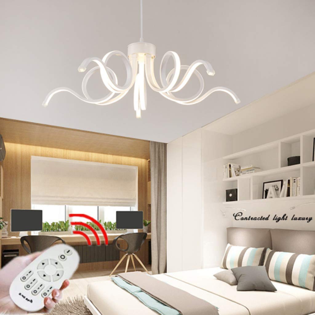 Modern LED Chandelier with Wave Design - Adjustable Height Pendant Light with Acrylic Shade & Aluminum Frame for Dining Room, Bedroom or Living Room Lighting