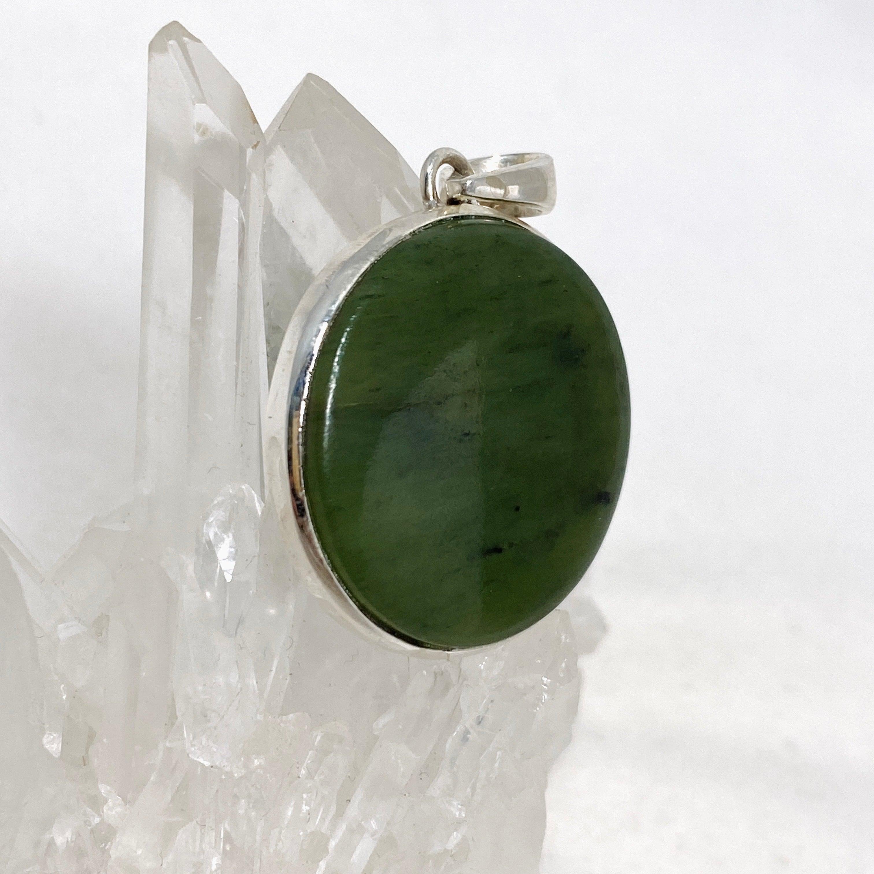 Natural Siberian Jade Nephrite Round Pendant - PPGJ671 - Handcrafted Gemstone Jewelry for Meditation, Healing & Spiritual Gifts