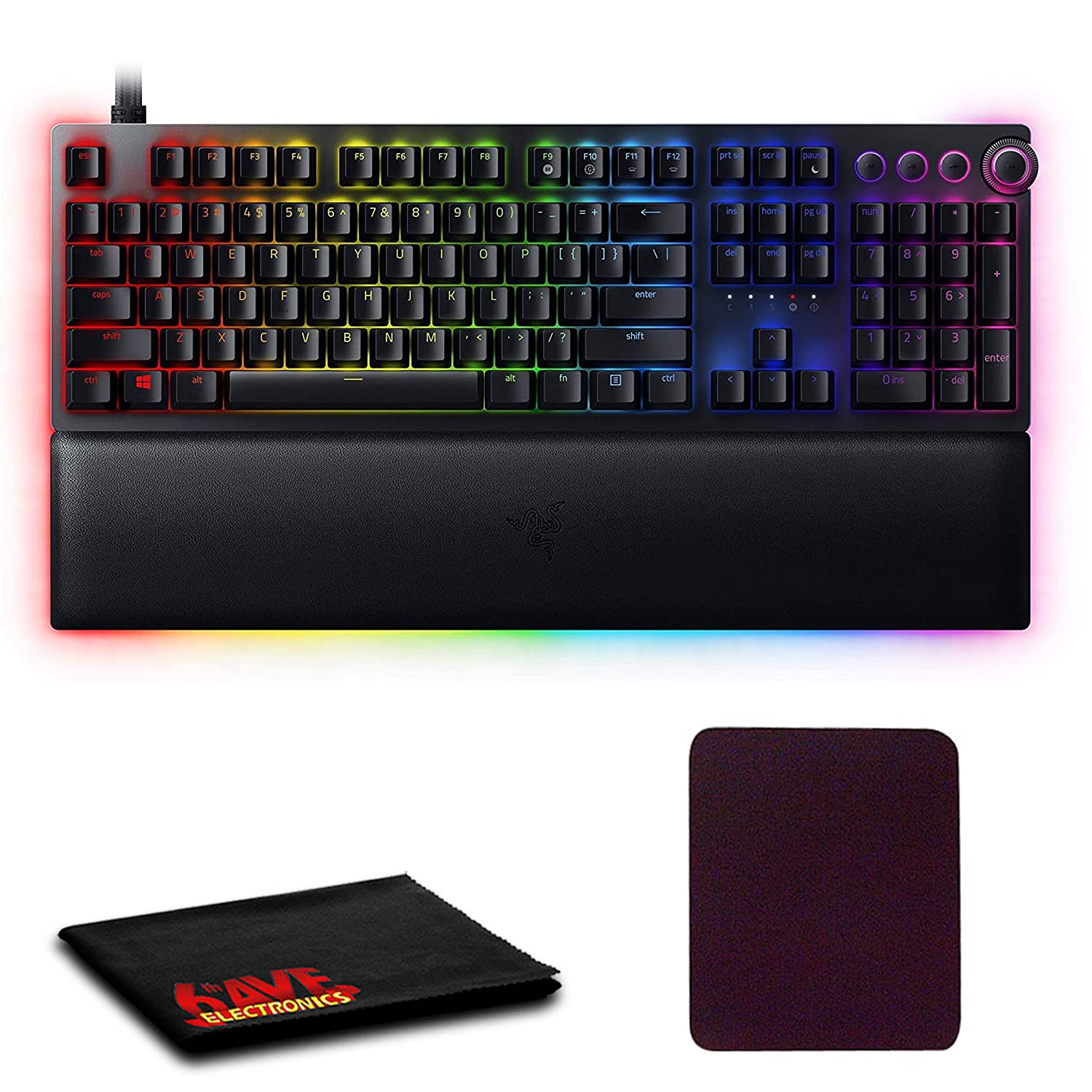 Razer Huntsman V2 Pro Analog Optical Mechanical Gaming Keyboard - RGB Backlit, Fast Optical Switches | Includes Premium Mouse Pad & 6Ave Microfiber Cleaning Cloth | Perfect for PC Gaming, Esports & Office Work
