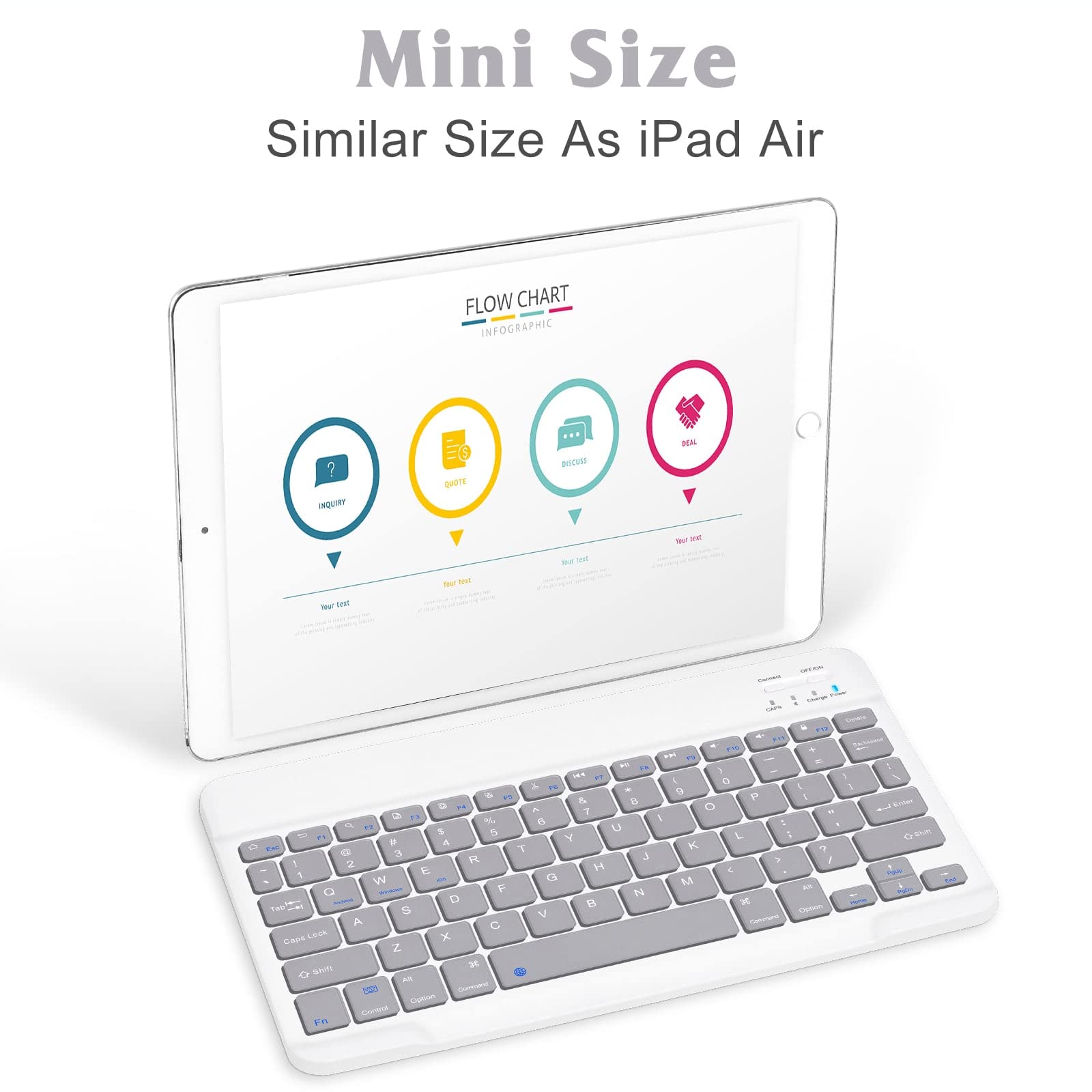 Rechargeable Bluetooth Keyboard and Mouse Combo - Ultra Slim Full-Size Wireless Keyboard & Ergonomic Mouse for Nokia C20, Mac, Tablet, iPad, PC, Laptop (Stone Grey with White Mouse) - Perfect for Office Work, Home Use, and Remote Learning