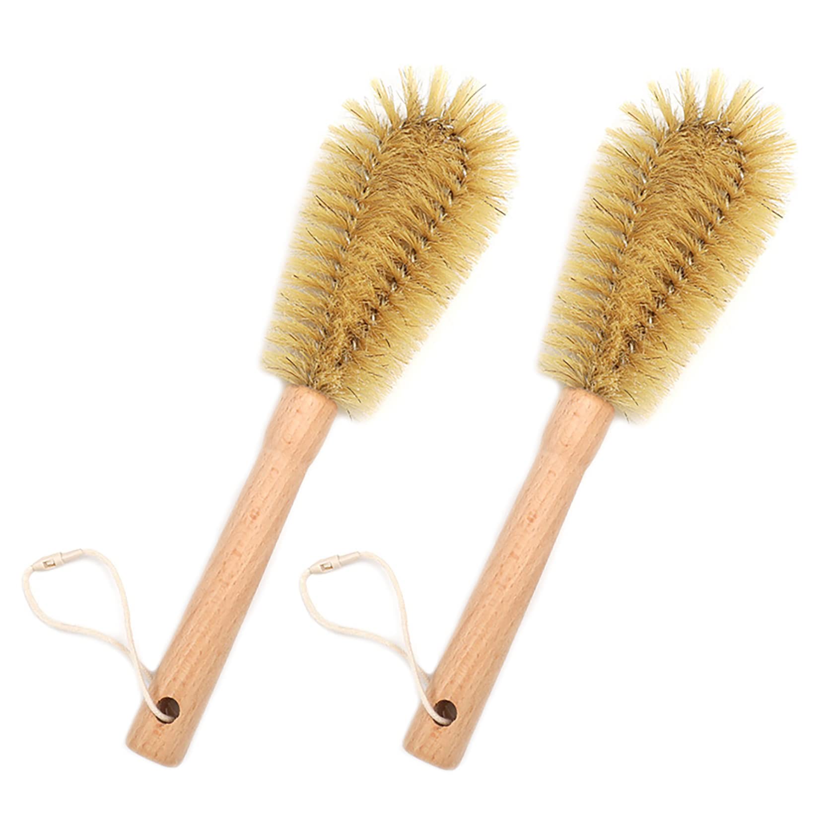 2 Pack Natural Bristle Bottle Cleaning Brushes - 10 Inch V-Shaped Design with Beech Wood Handle | Heavy Duty Kitchen Scrubber for Dishes, Cups, Pans, Vegetables, Sinks & Kettles | Perfect for Home, Restaurant and Commercial Use