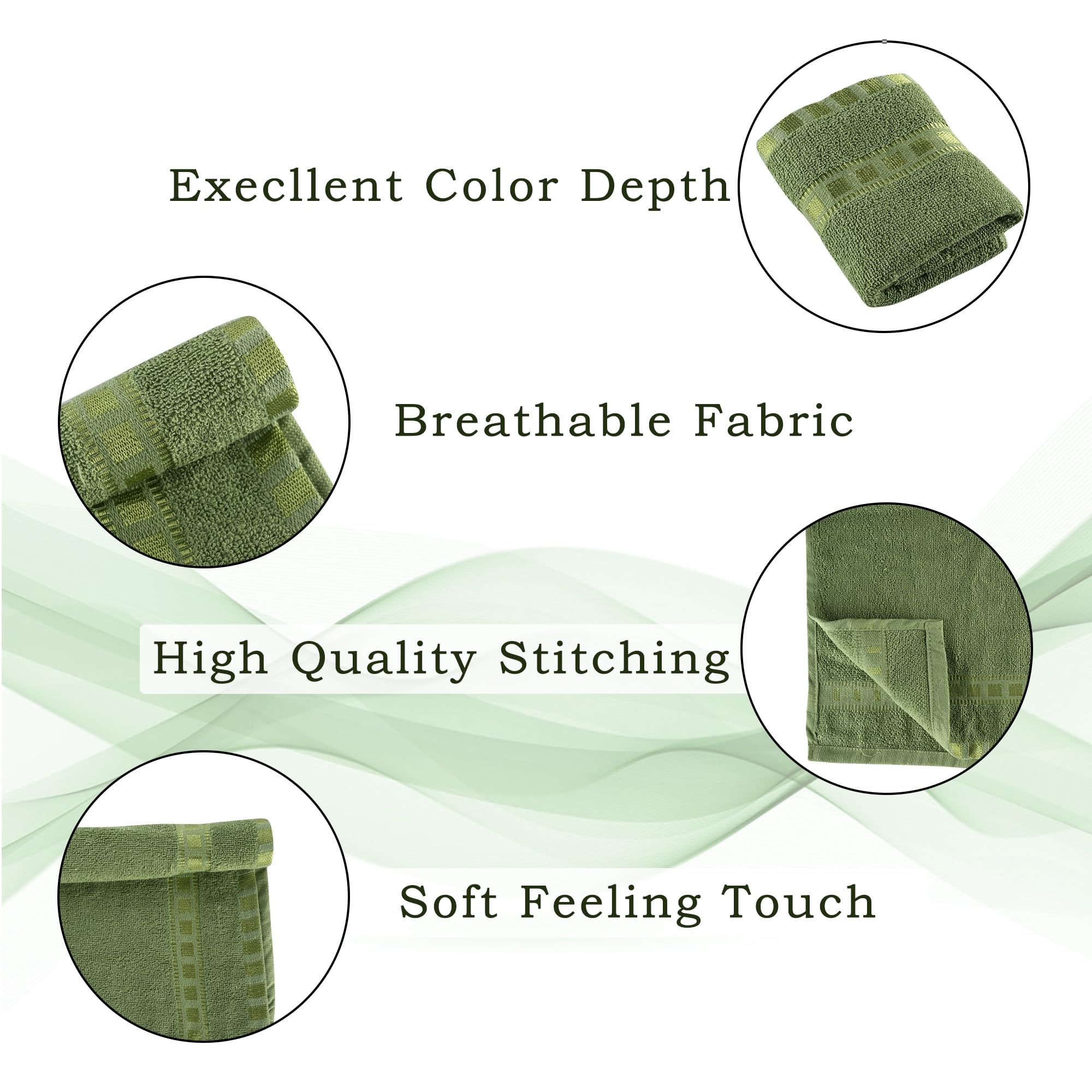 Heart Home 2-Pack Cotton Hand & Face Towels for Men & Women | Soft & Absorbent Gym Towels | Quick-Dry Pocket Towels for Workout, Travel & Sports | Green & Golden