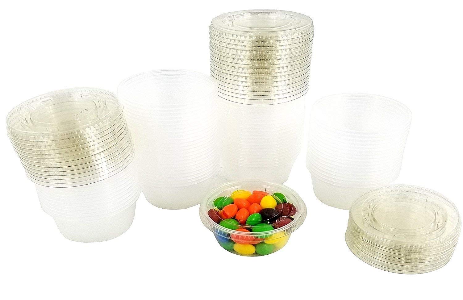PACTOGO 200-Pack 2 oz Disposable Translucent Portion Cups with Lids - Perfect for Jello Shots, Souffles, Condiments & Party Serving | BPA-Free Food-Grade Containers for Catering, Restaurants & Home Use