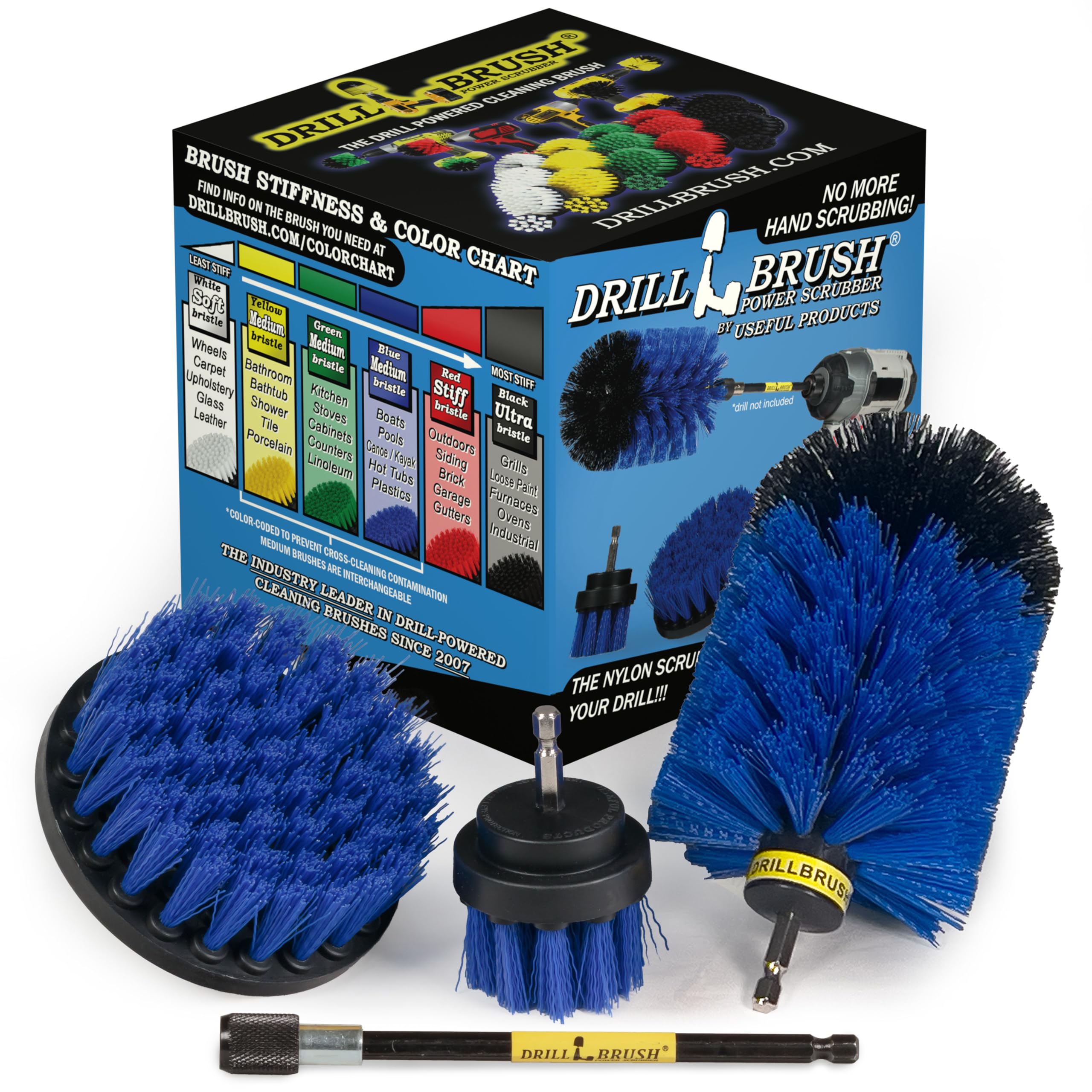 Premium Aquatic Cleaning Brush Set - Medium Stiffness Blue Brushes with Long Reach Extension - Fish Tank, Aquarium, Boat & Hull Cleaning Kit - Durable Scrub Brushes for Home & Marine Use - Perfect for Glass Tanks, Decks & Watercraft Maintenance