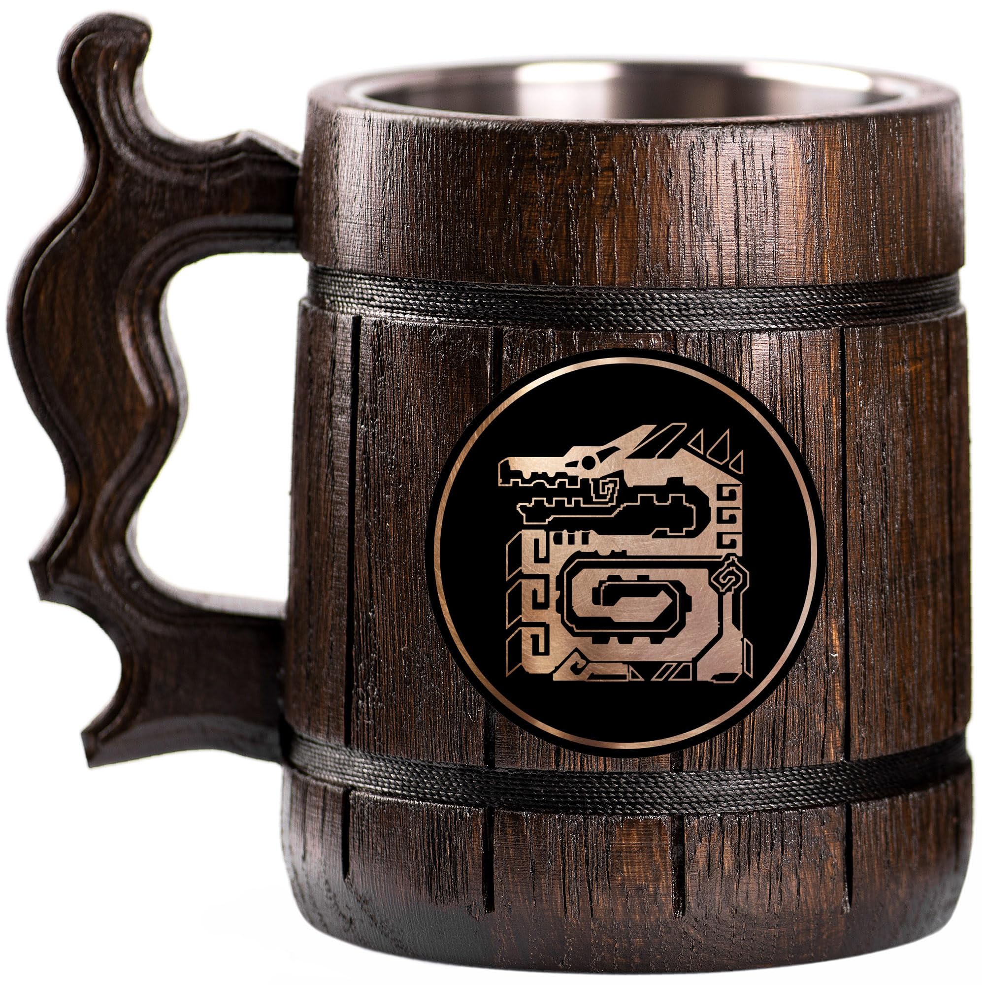 MHW World Wilds Lagiacrus Custom Beer Mug - Personalized Stein & Wooden Tankard - Unique Gamer Gift for Men, Dad, Father - Perfect for Anniversary, Birthday & Wedding - Great for Gaming Parties & Beer Enthusiasts