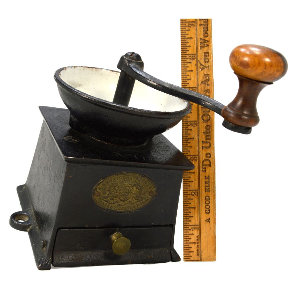 Vintage A. Kenrick & Sons No. 0 Cast Iron & Porcelain Coffee Grinder - Antique Bean Mill for Fresh Coffee Brewing at Home, Cafe, or Restaurant