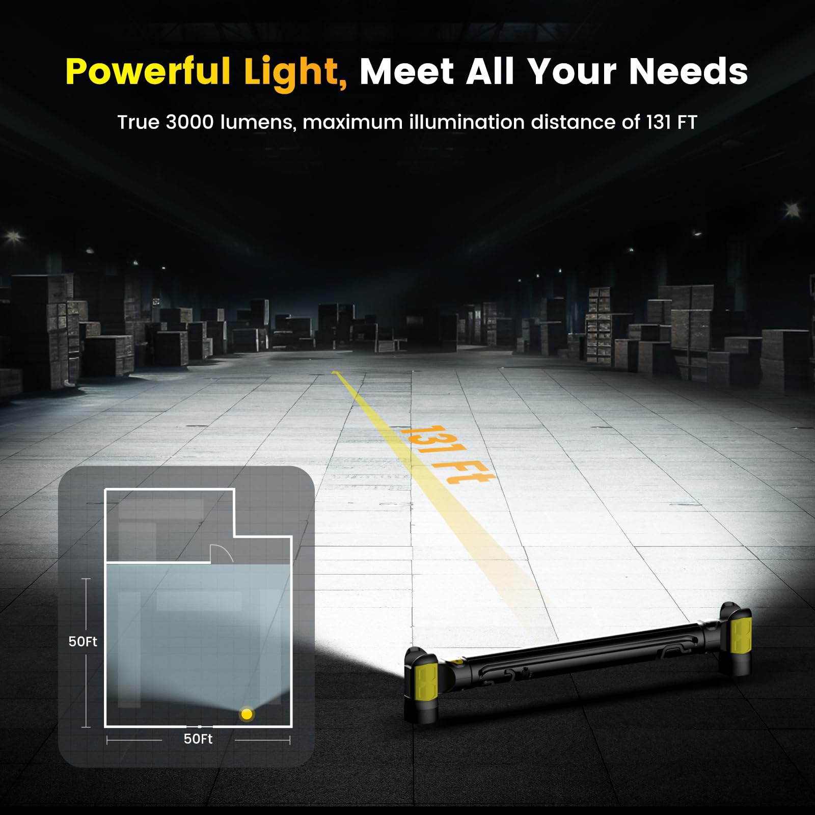 3000LM LED Magnetic Rechargeable Work Light with Auto On/Off - 5200mAh Cordless Under Hood Light Bar with Hooks for Mechanics, Car Repair & Garage Use - Perfect for Auto Maintenance, Emergency Lighting & DIY Projects (Yellow)