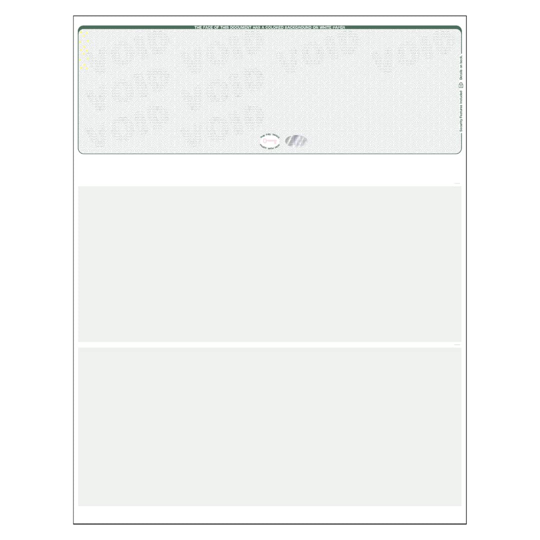 Blank Hologram Top Computer Checks - 500 Single Green Laser Checks with Perforated Vouchers | Secure Business Banking & Accounting for Small Offices