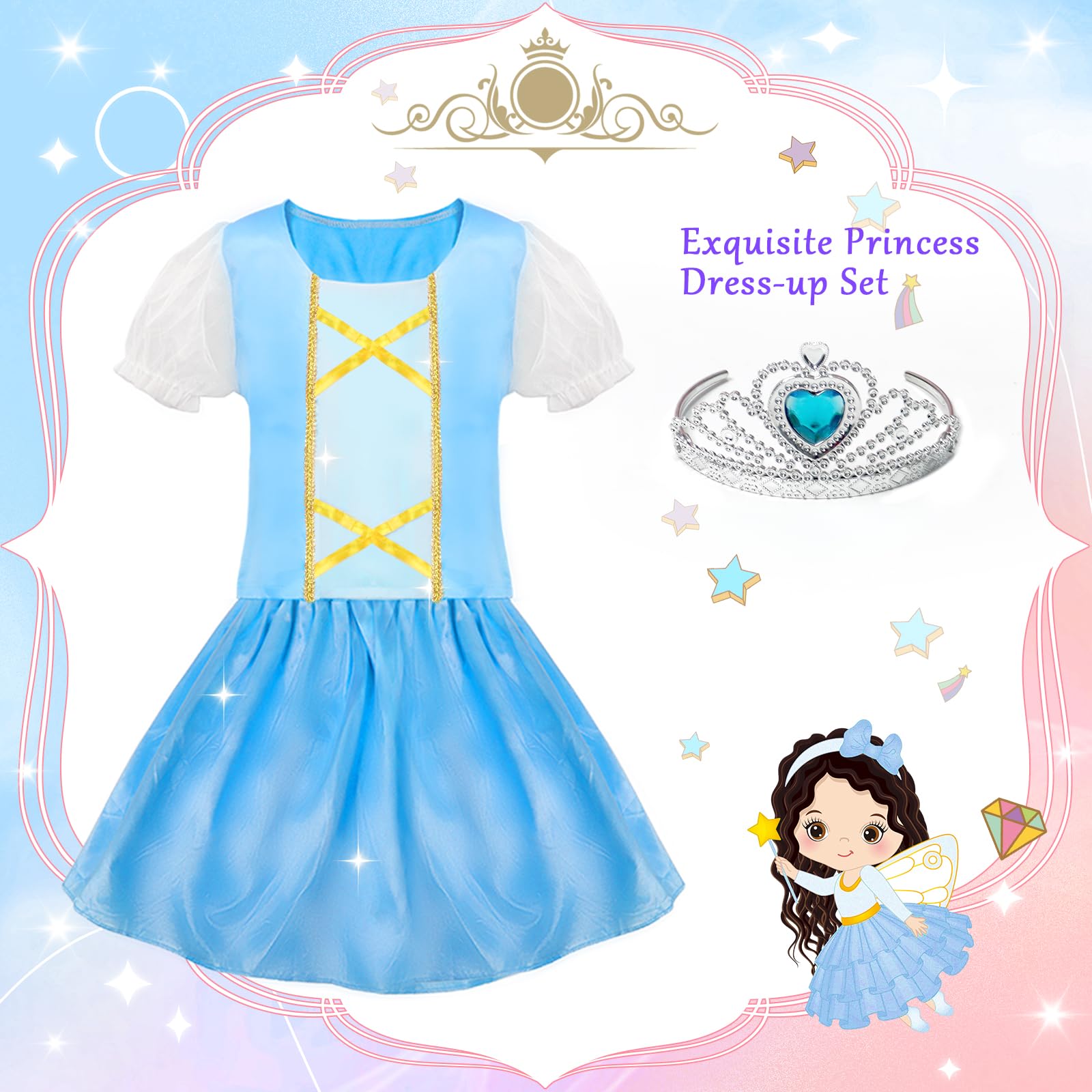 Princess Dress Up Costume for Girls - Toddler Girl Pretend Play Outfit, Fairy Tale Princess Party Dress for 3-7 Year Olds | Perfect for Birthday, Christmas Gifts & Dress-Up Playtime