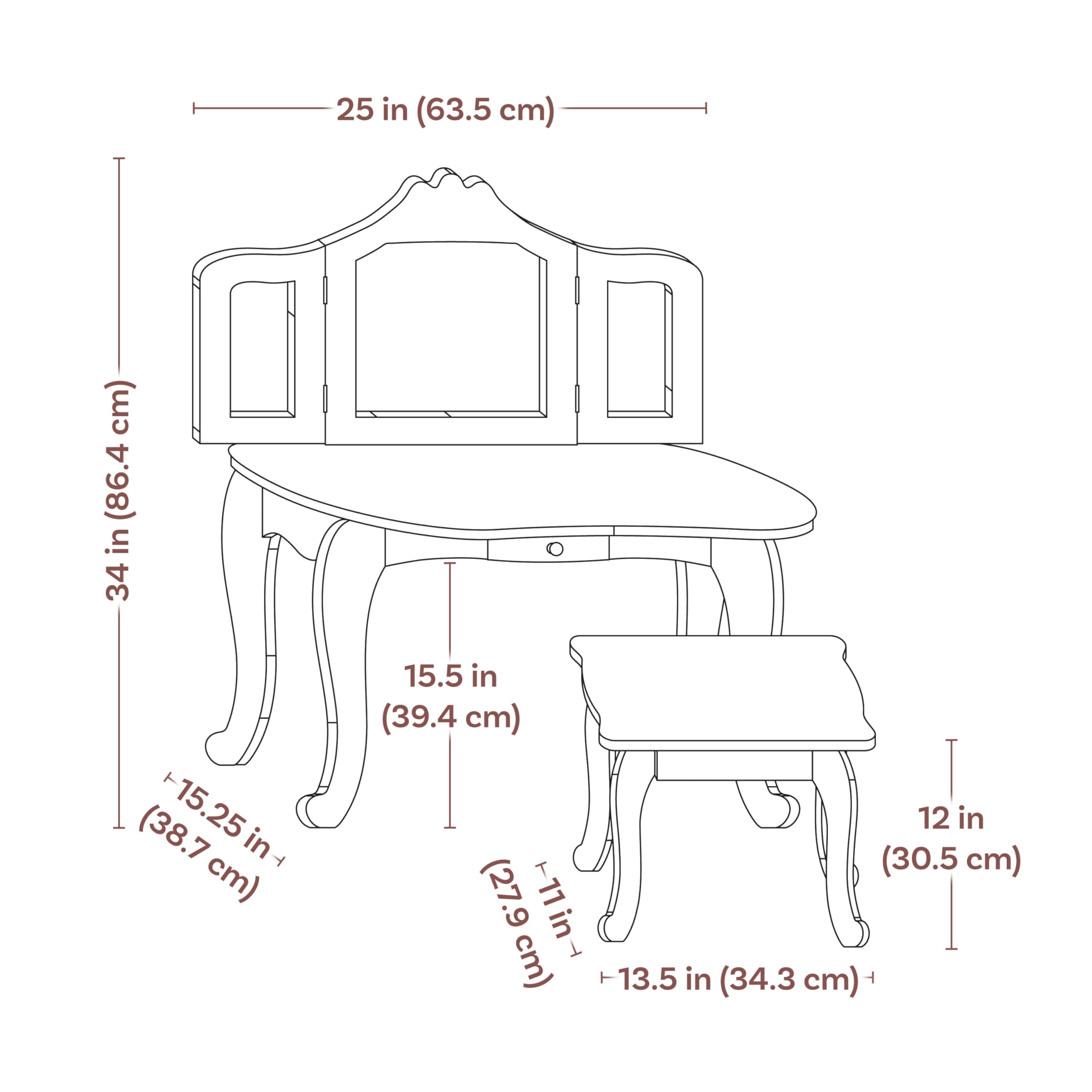 Kids Wooden Pretend Play Vanity Set with Mirror, Drawer & Stool - Pink Princess Dress Up Table for Little Girls - Perfect for Birthday Gifts & Bedroom Decor