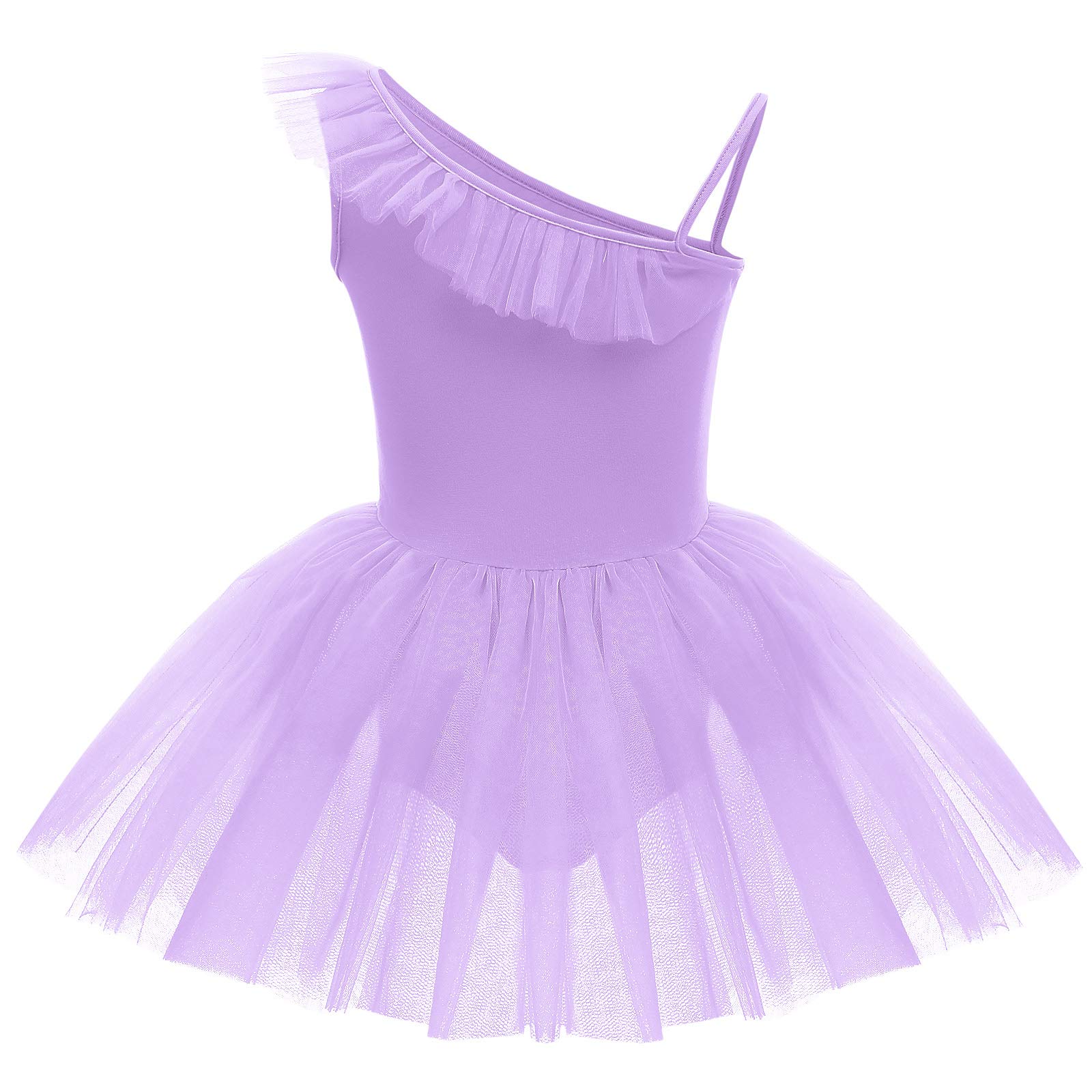 IDOPIP Girls Sequins Ruffle One Shoulder Ballet Dance Dress Tutu Skirted Leotard Ballerina Dancewear Costume for Toddler Kids - Perfect for Recitals, Performances, and Dance Classes