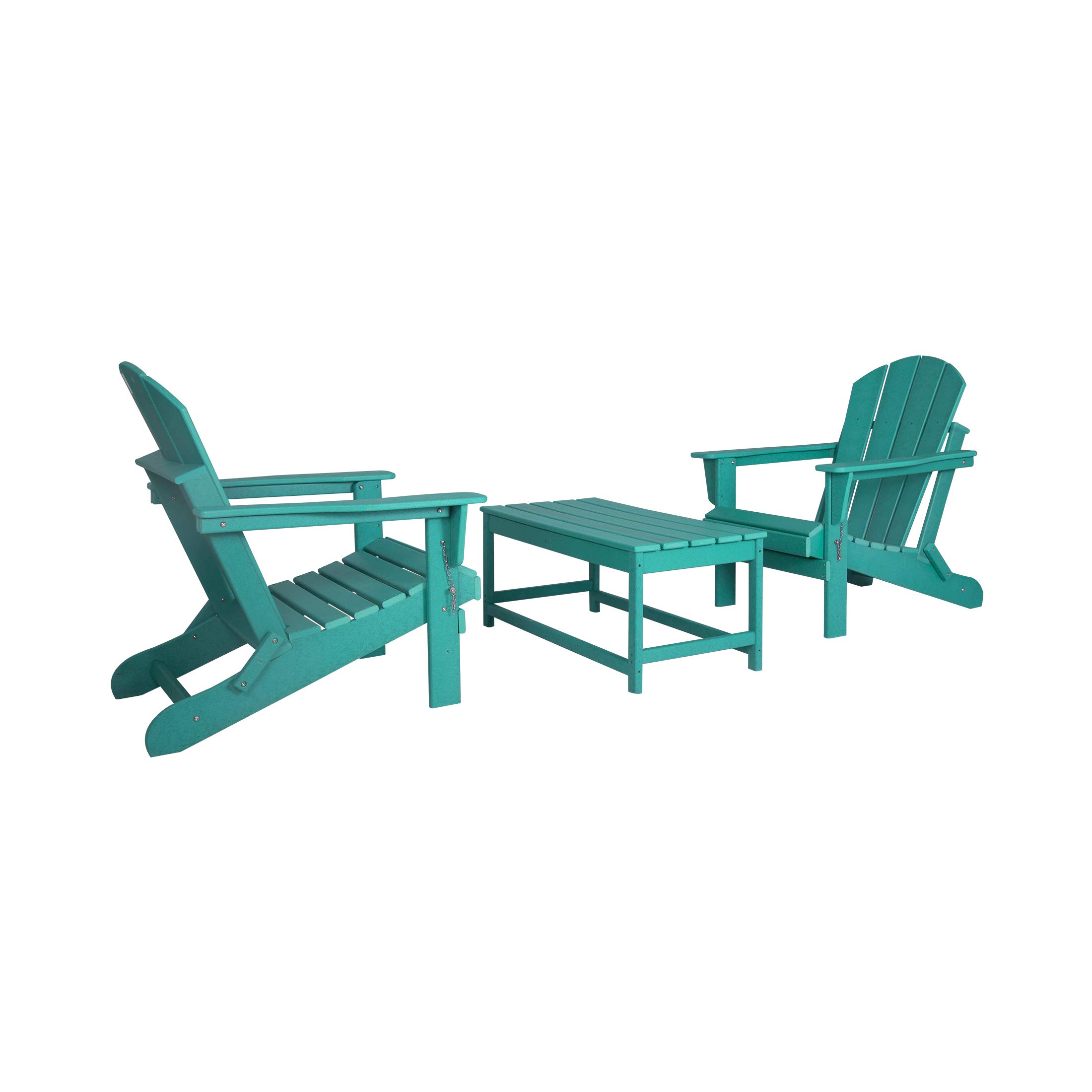 WestinTrends Malibu 3-Piece Outdoor Patio Furniture Set - All-Weather Plastic Adirondack Chairs (Set of 2) with Coffee Table for Porch, Lawn & Backyard - Turquoise - Perfect for Relaxing, Entertaining & Outdoor Dining