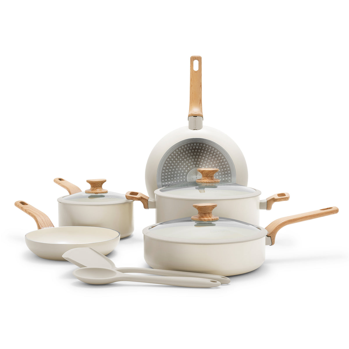 Premium 10-Piece Ceramic Nonstick Cookware Set - Cream Color | Healthy Cooking, Frying & Baking | Perfect for Home Kitchens & Professional Chefs