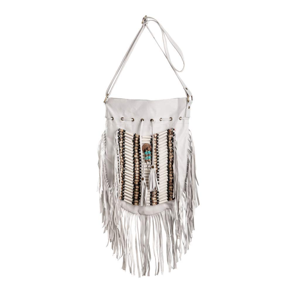 Boho Round Leather Crossbody Bag with Fringe | Genuine Leather Bohemian Purse for Women | Perfect for Music Festivals, Beach Outings & Everyday Use