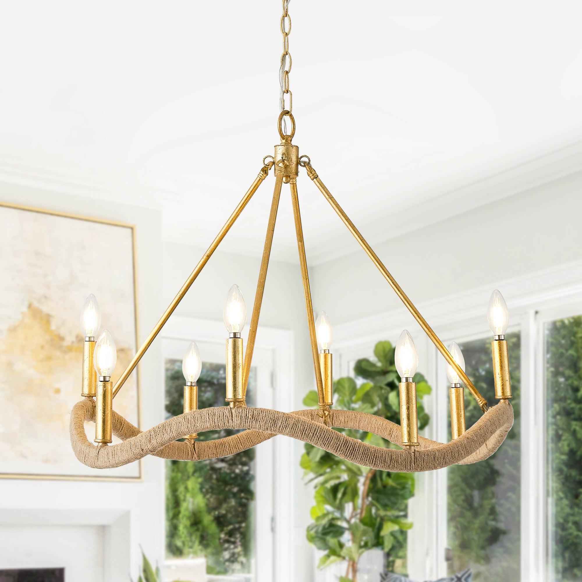 8-Light Golden Modern Candle Chandelier - Elegant Dining Room Lighting Fixture for Home Decor, Wedding & Restaurant Ambiance