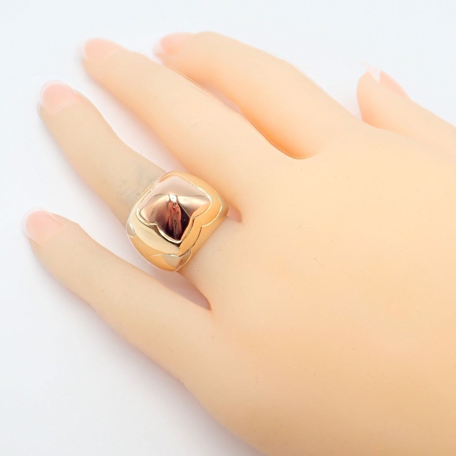 Authentic Bvlgari 18k Yellow White Rose Gold Tricolor Pyramid Ring - Size 6 | Luxury Statement Jewelry for Weddings, Parties & Special Occasions