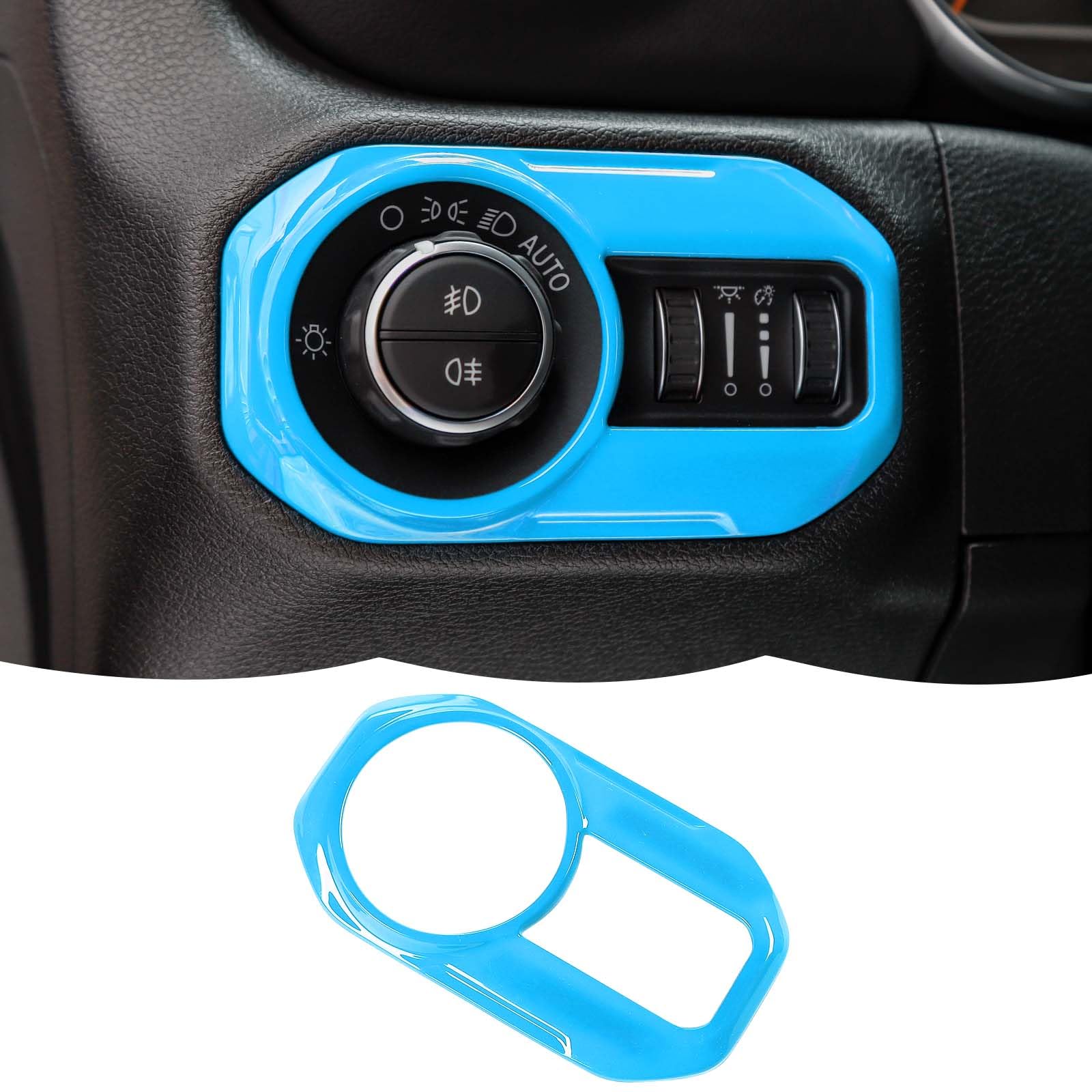 RT-TCZ Light Blue Headlight Switch Button Trim Cover for Jeep Wrangler JL/JLU & Gladiator JT (2018-2023) - Interior Decoration Accessory | Upgrade Dash & Enhance Cabin Style