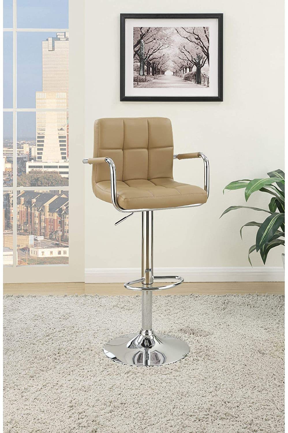 Brown Faux Leather Bar Stools Set of 2 - Adjustable Height Counter Stools with Armrests for Kitchen Island, Breakfast Bar & Home Decor