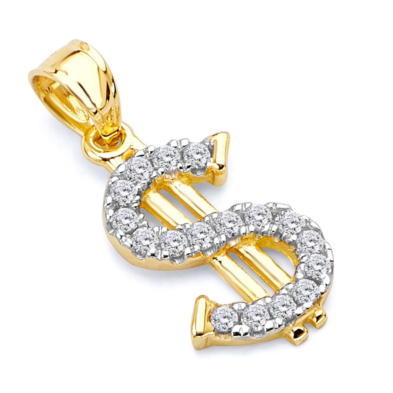 14K Real Yellow Gold CZ Dollar Sign Charm Pendant Necklace - Elegant Jewelry Gift for Women, Trendy Money Symbol Accessory for Parties & Special Occasions