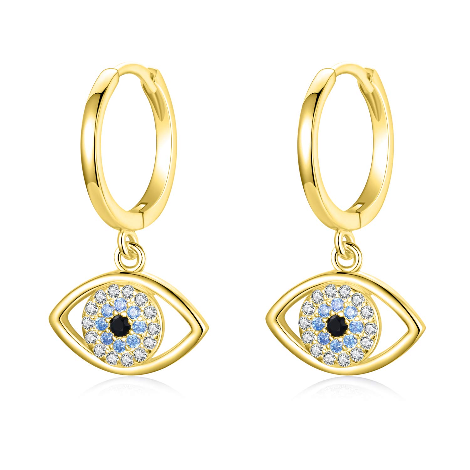 925 Sterling Silver Evil Eye Earrings - Blue Circle Drop Hoop Earrings for Women | Hypoallergenic Huggie Dangle Earrings | Perfect Gift for Her | Ideal for Everyday Wear, Parties & Special Occasions
