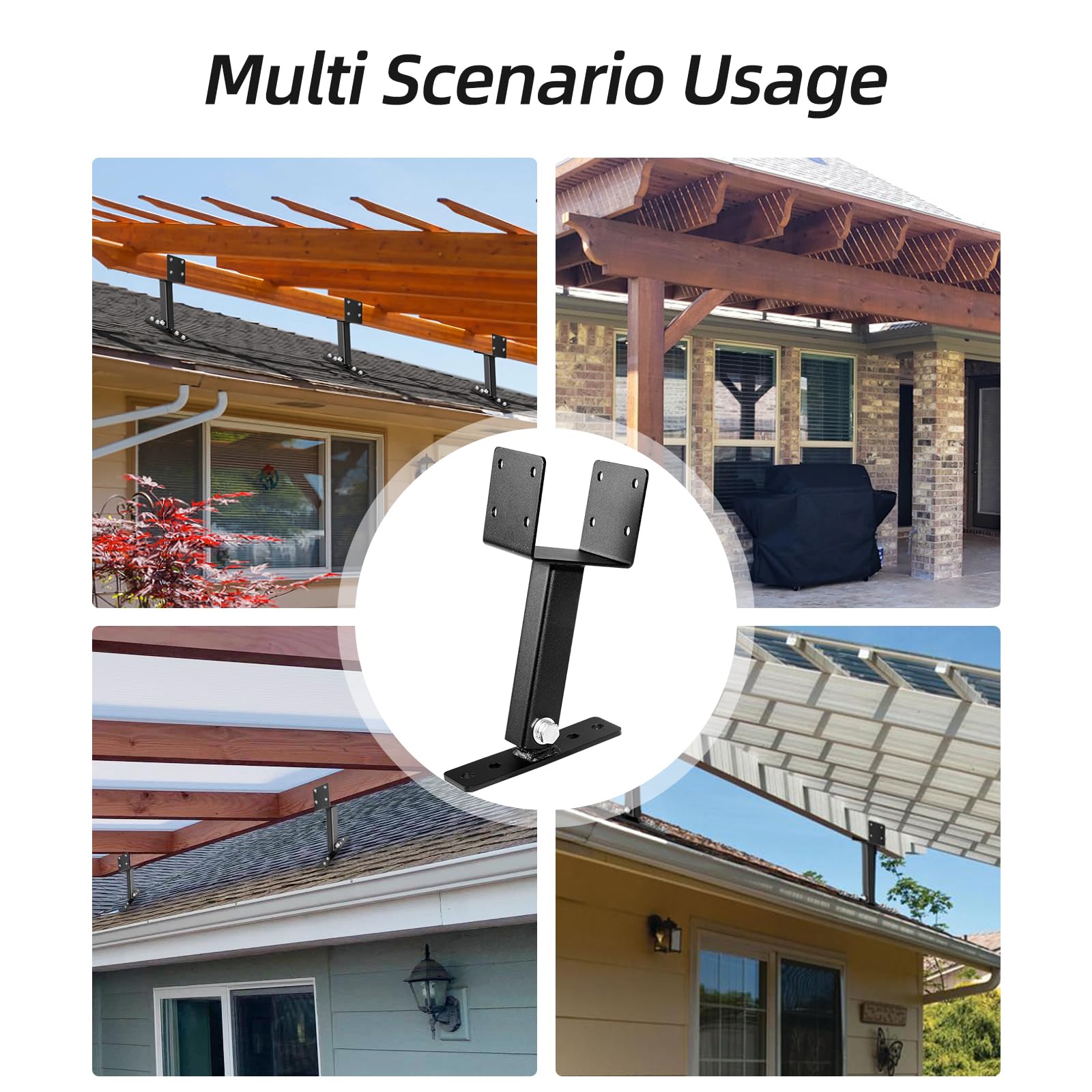 3 Pack Heavy Duty Adjustable Pergola Roof Riser Brackets Kit - Fits 4×4 Wood Beams for Patio Covers, Gazebos & Outdoor Structures - Perfect for DIY Backyard Pergola Installation & Wooden Deck Roof Support