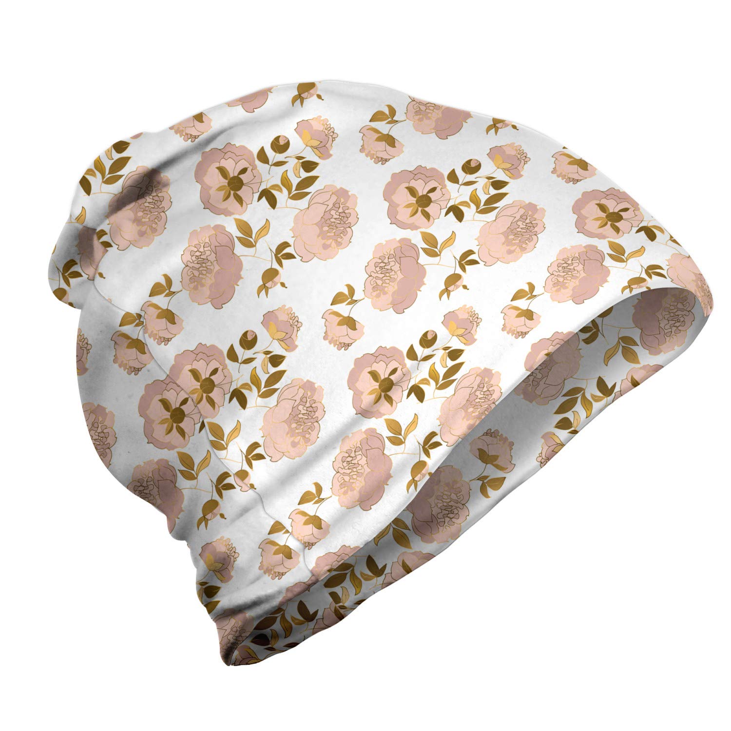 Ambesonne Unisex Beanie - Soft Peony Bouquets Design - Warm Winter Knit Hat for Men & Women - Perfect for Hiking, Camping & Outdoor Activities