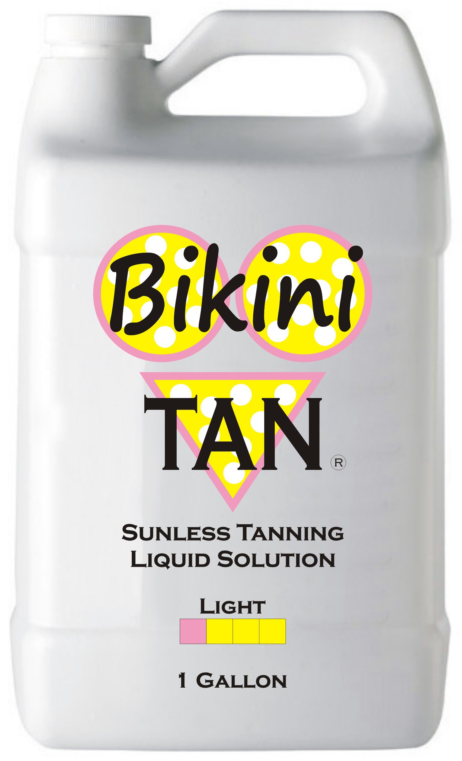 BIKINI TAN - Light Spray Tan Solution (1 Gallon) - Professional Sunless Self Tanning Liquid for Airbrush & HVLP Systems - Includes Applicator Mitt, Gloves & Fake Tanner Lotion Sample - Perfect for Spray Tanning Salons, Home Use & Professional Tanning Services