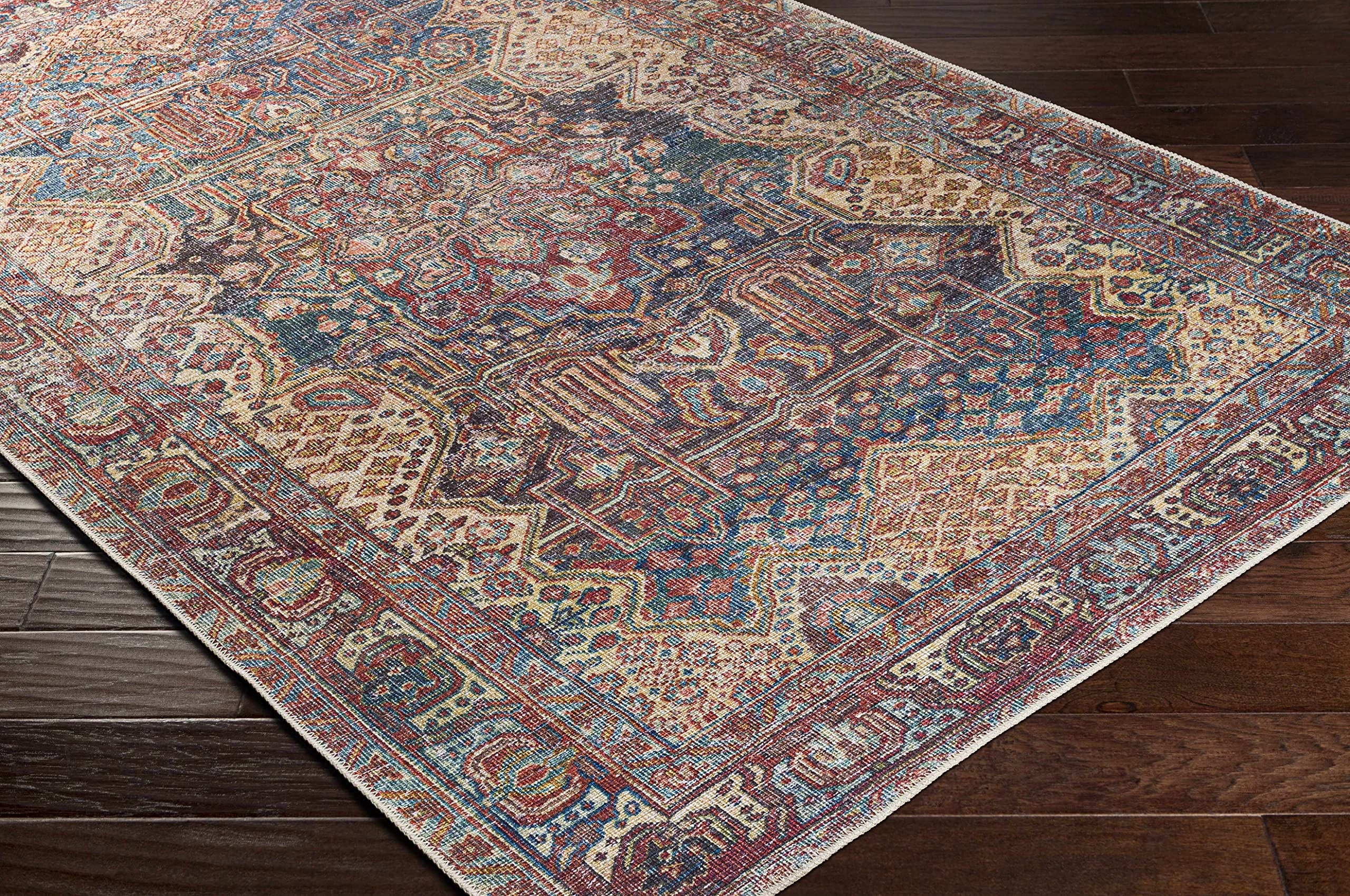 Hauteloom Mahaba Machine Washable Area Rug - Traditional Design in Orange, Blue, Beige - 8'10