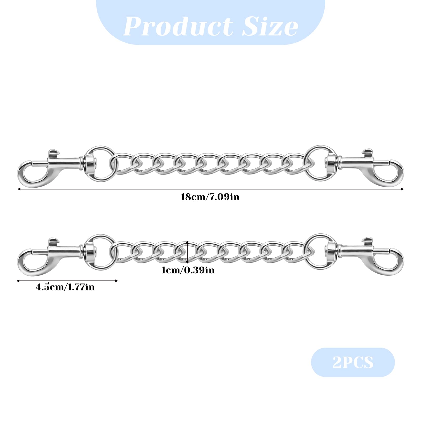 2 PCS Heavy Duty Dog Safety Clips for Prong Collar - 7.1 Inch Metal Backup Collar Connector for Dog Harness, Chain, Strap & Necklace - Secure Double Collar Attachment for Walking, Training & Outdoor Activities